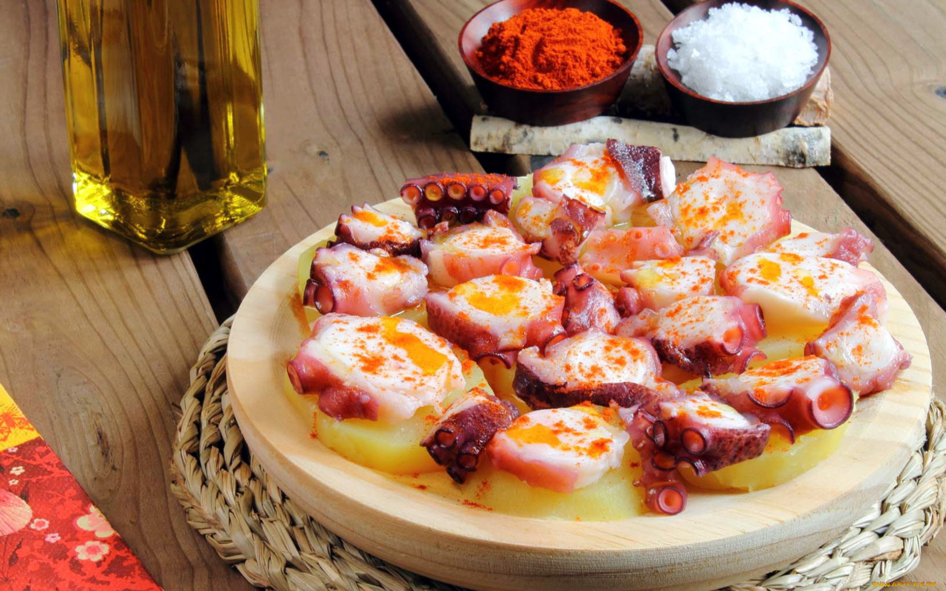 еда, рыбные, блюда, , с, морепродуктами, осьминог