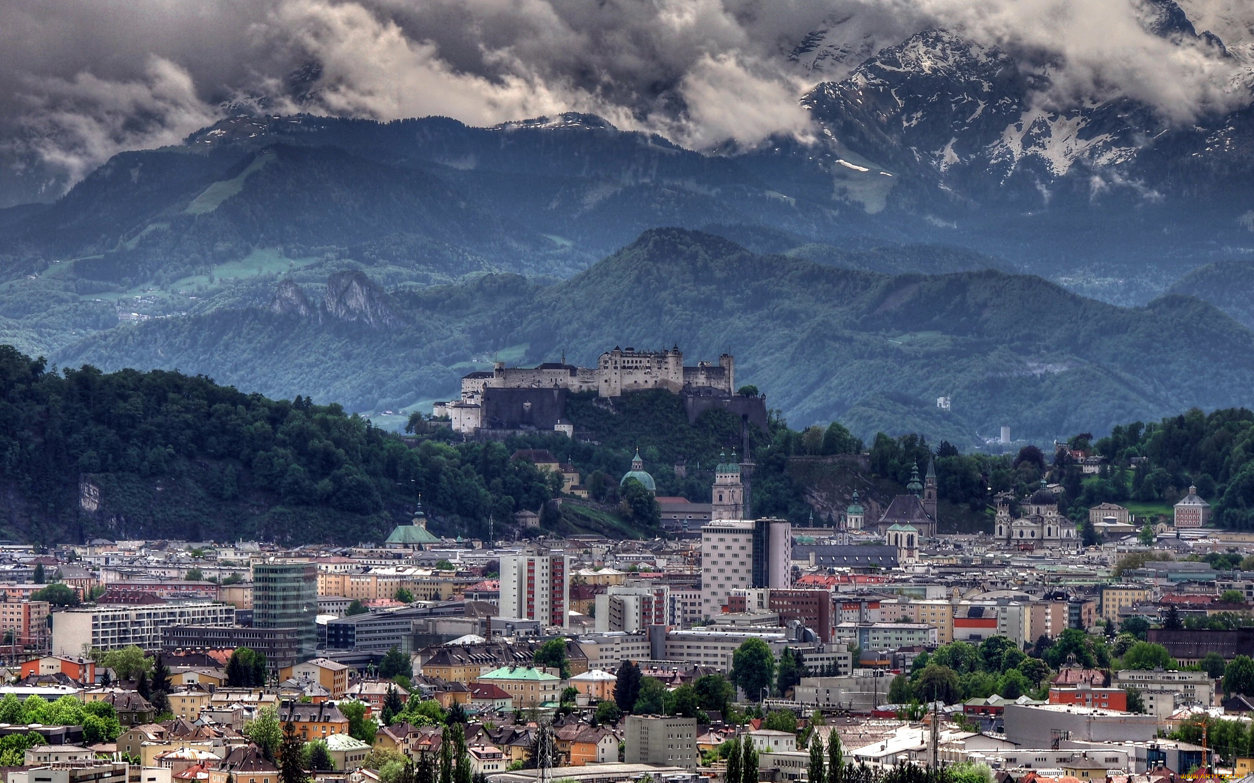 города, зальцбург, , австрия, панорама, горы