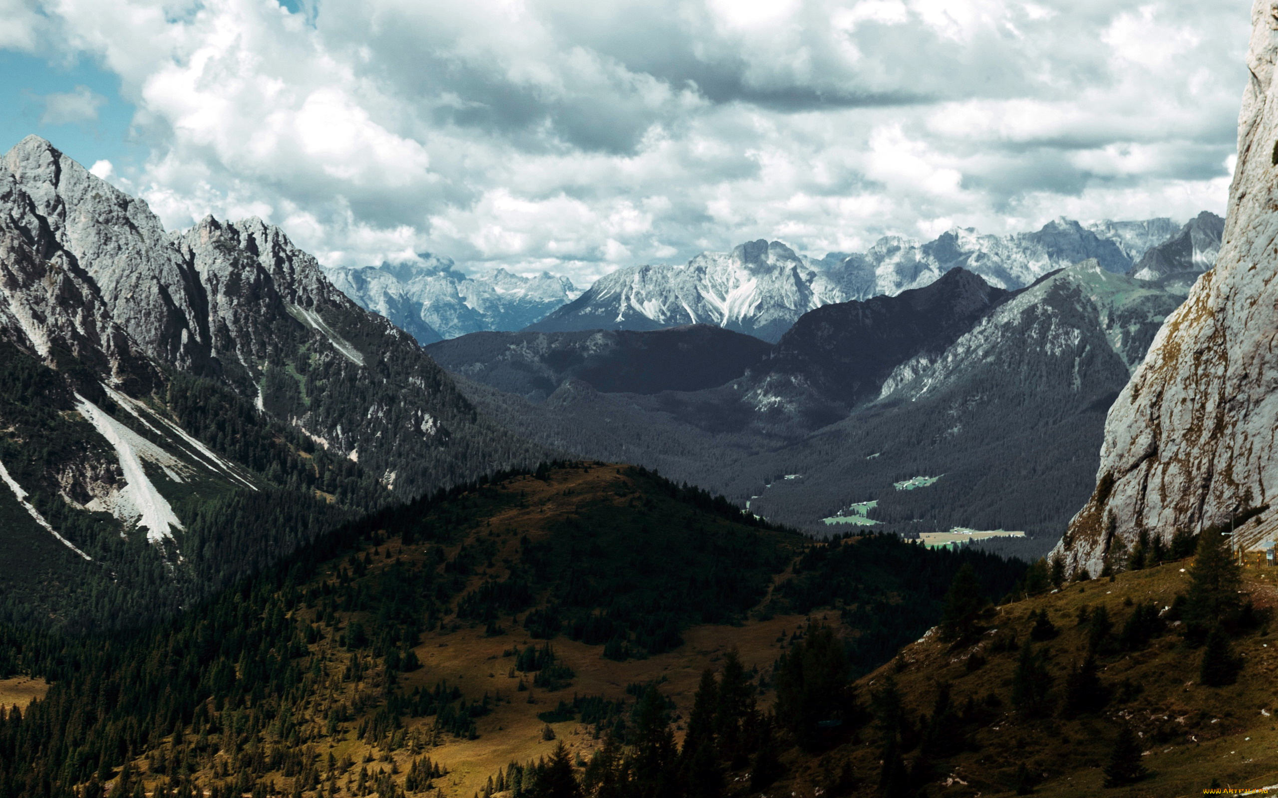 природа, горы, вершины, облака