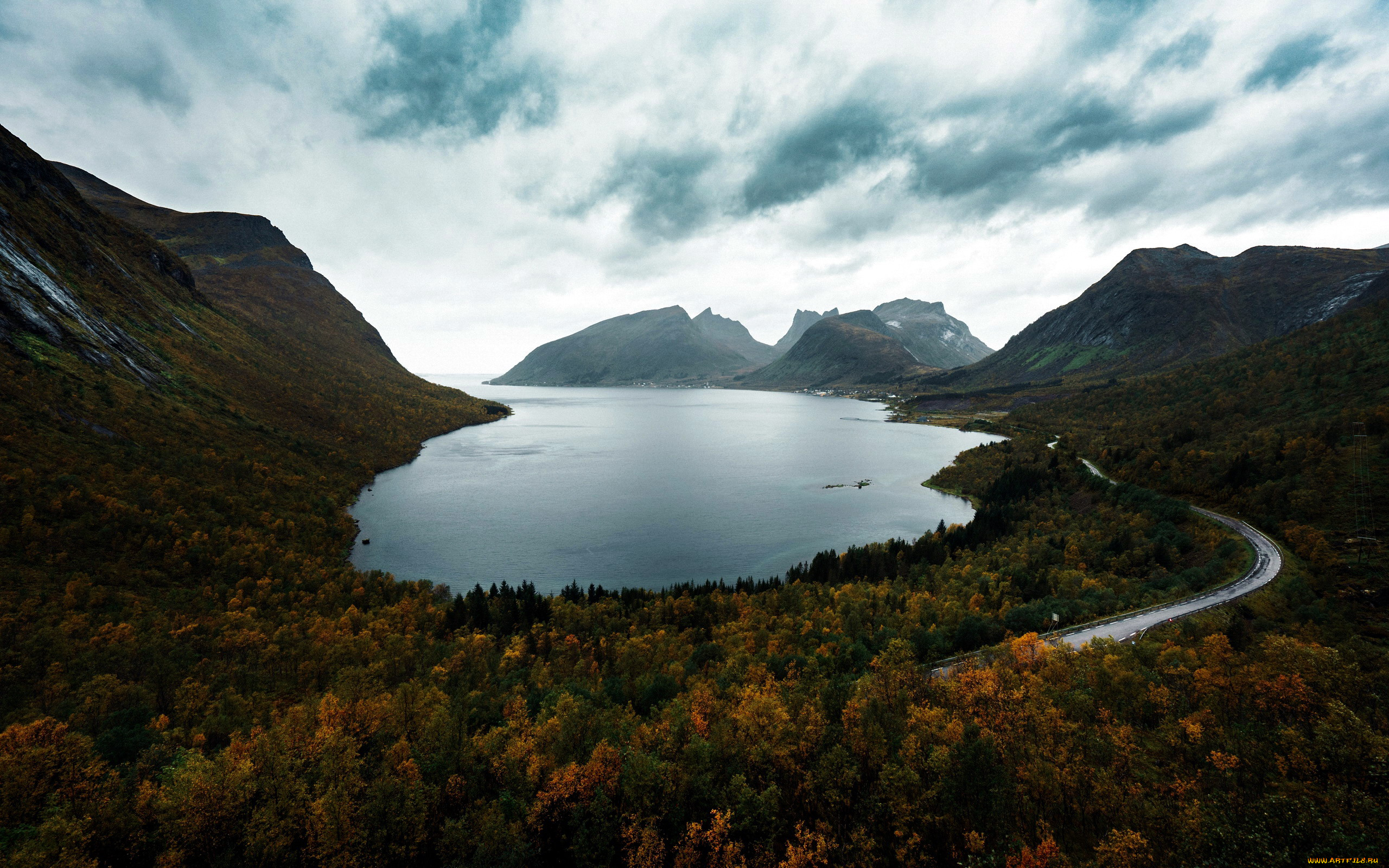 природа, пейзажи, горы, шоссе, озеро