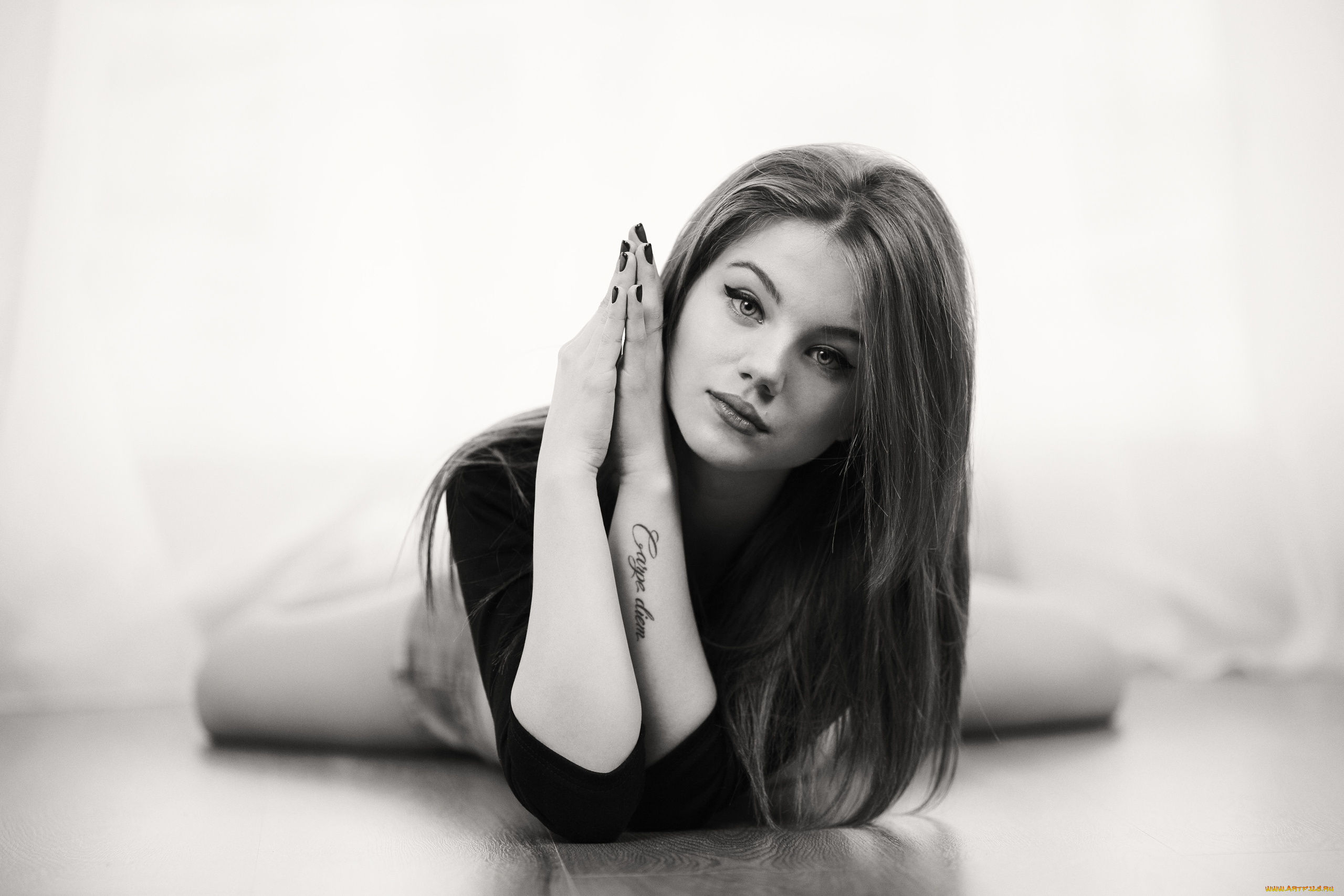 девушки, -unsort, , Черно-белые, обои, татуировка, черно, белое, девушка, murat, kuzhakhmetov