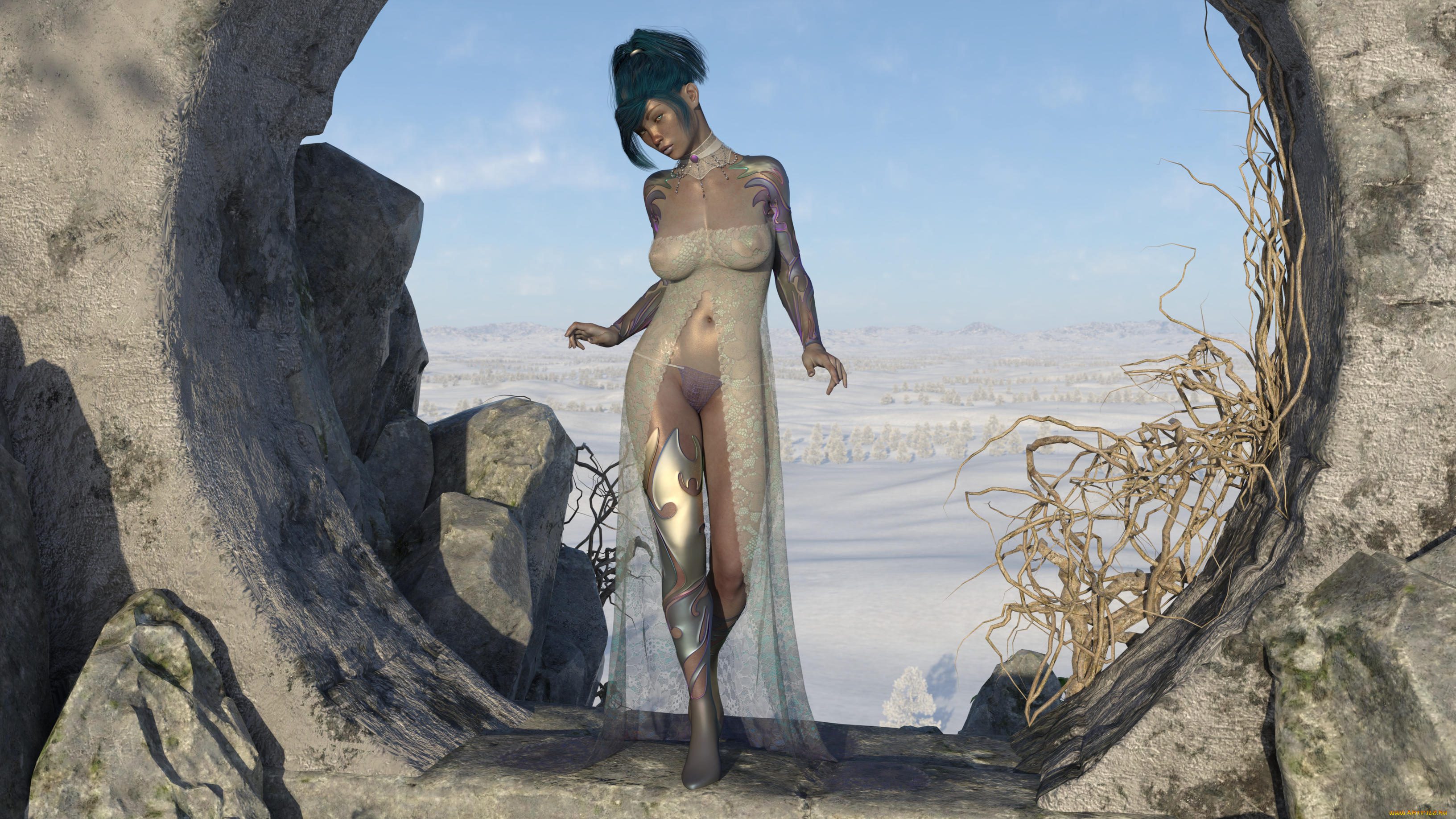 3д, графика, фантазия, , fantasy, фон, взгляд, девушка