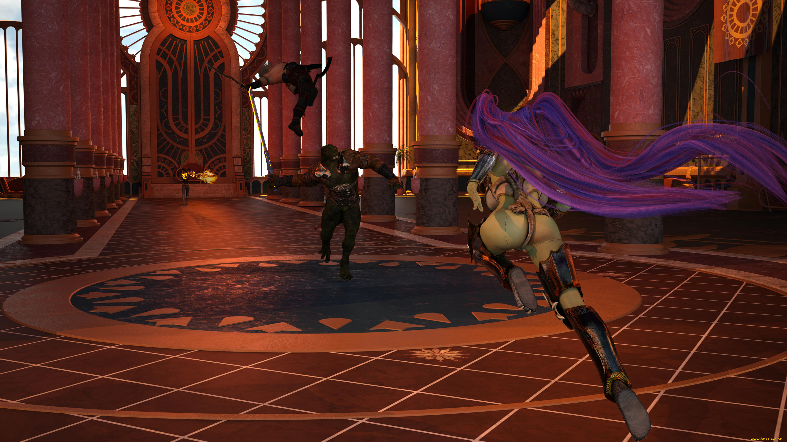 3д, графика, фантазия, , fantasy, оружие, фон, взгляд, девушка, существа