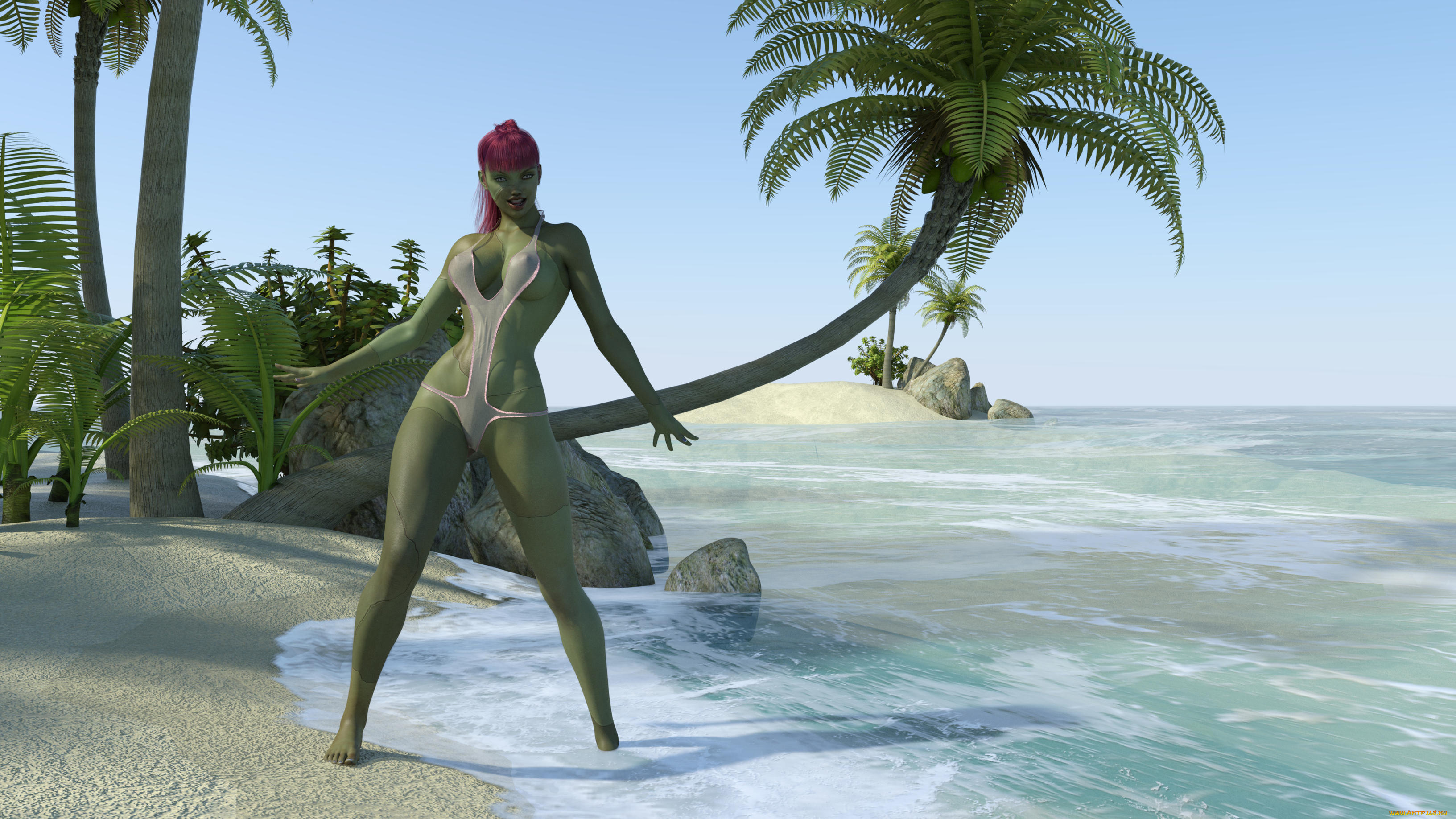 3д, графика, существа, , creatures, взгляд, девушка, фон