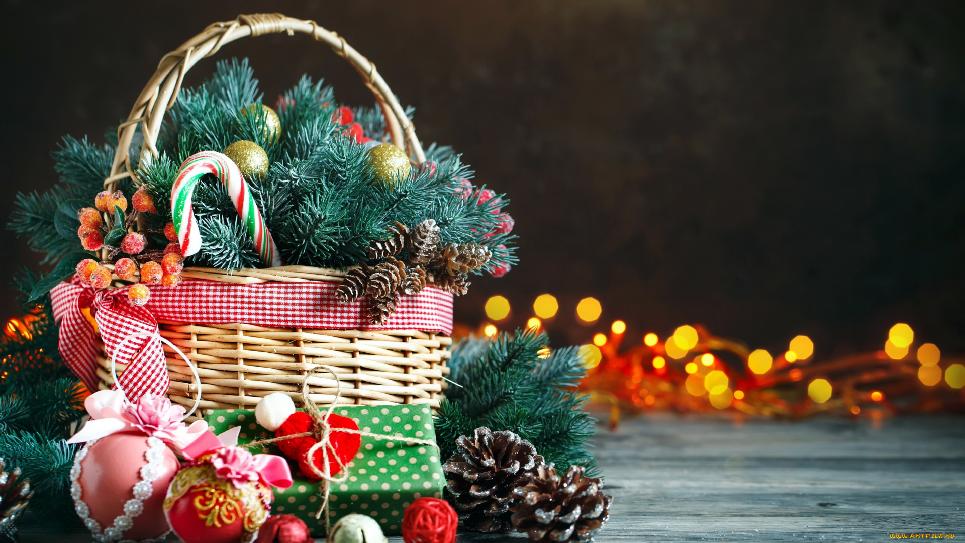 праздничные, -, разное, , новый, год, корзинка, шарики, шишки