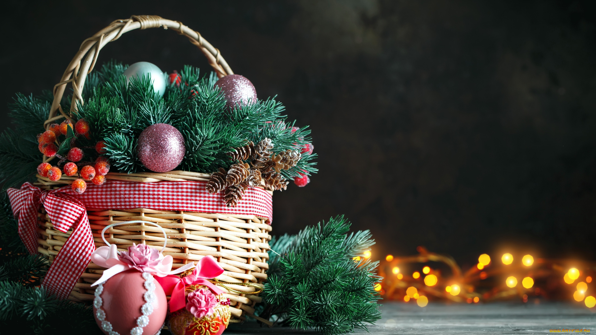 праздничные, -, разное, , новый, год, корзинка, шарики, шишки