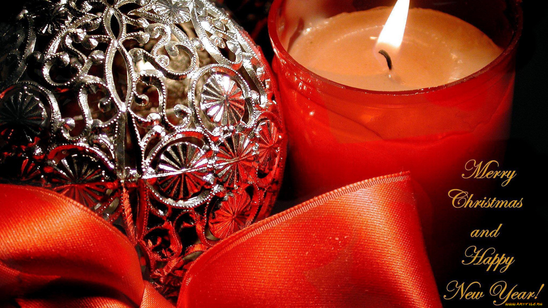 праздничные, новогодние, свечи, свеча, лента, шарик