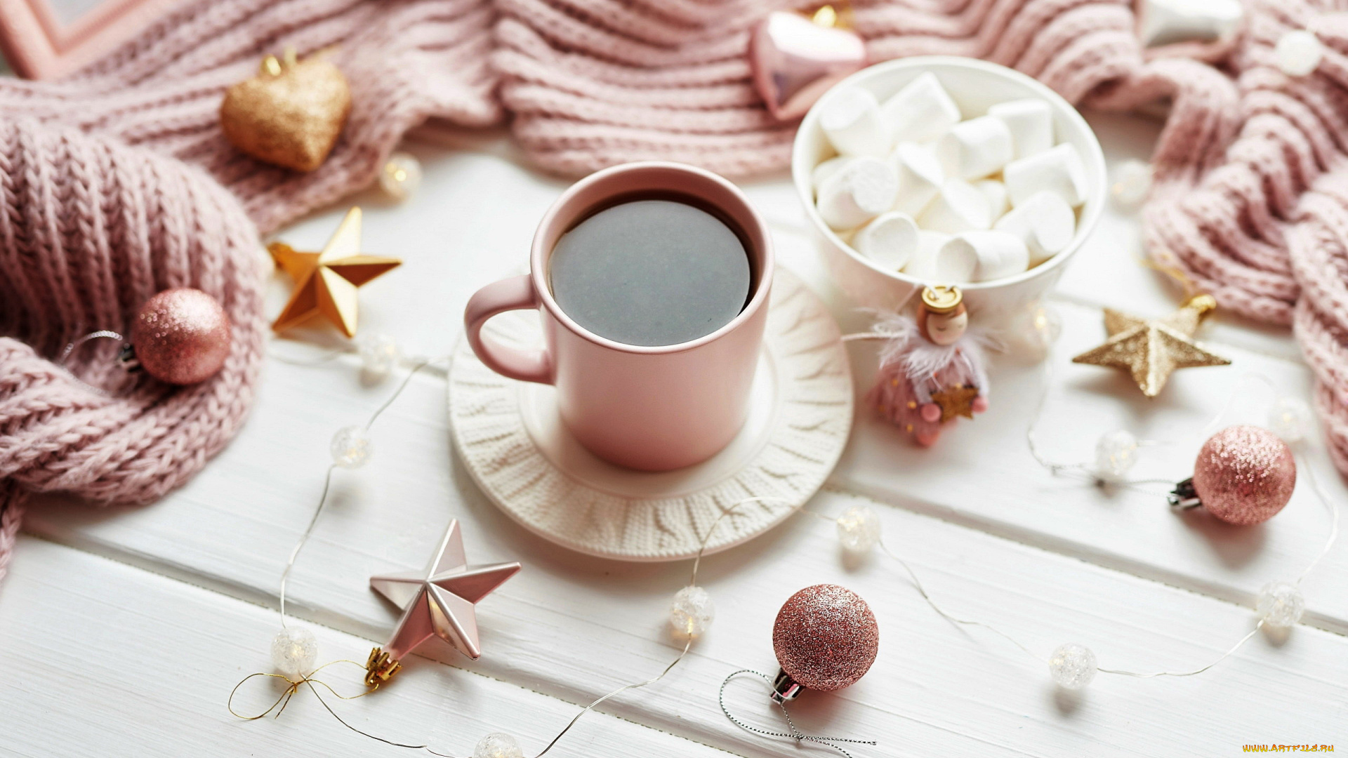 праздничные, угощения, кофе, маршмеллоу, шарики