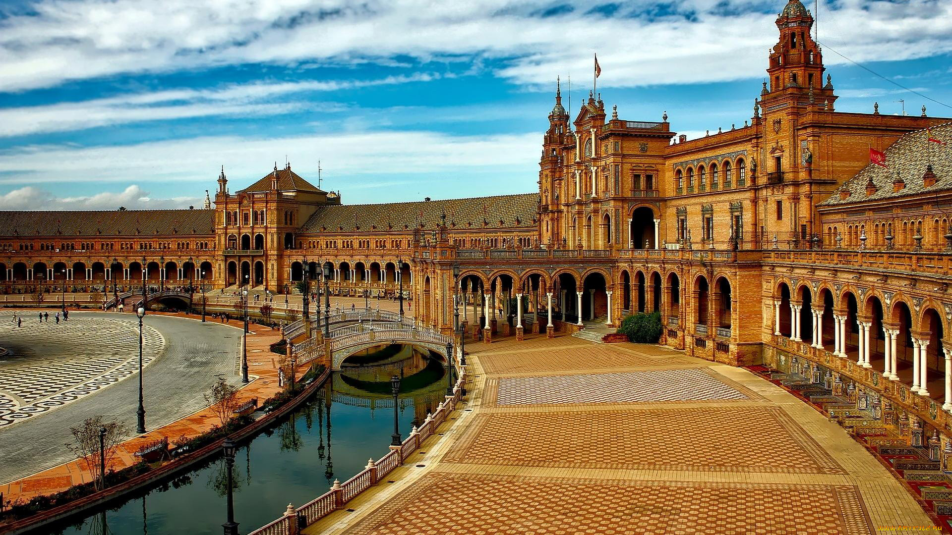 города, севилья, , испания, канал, мостик