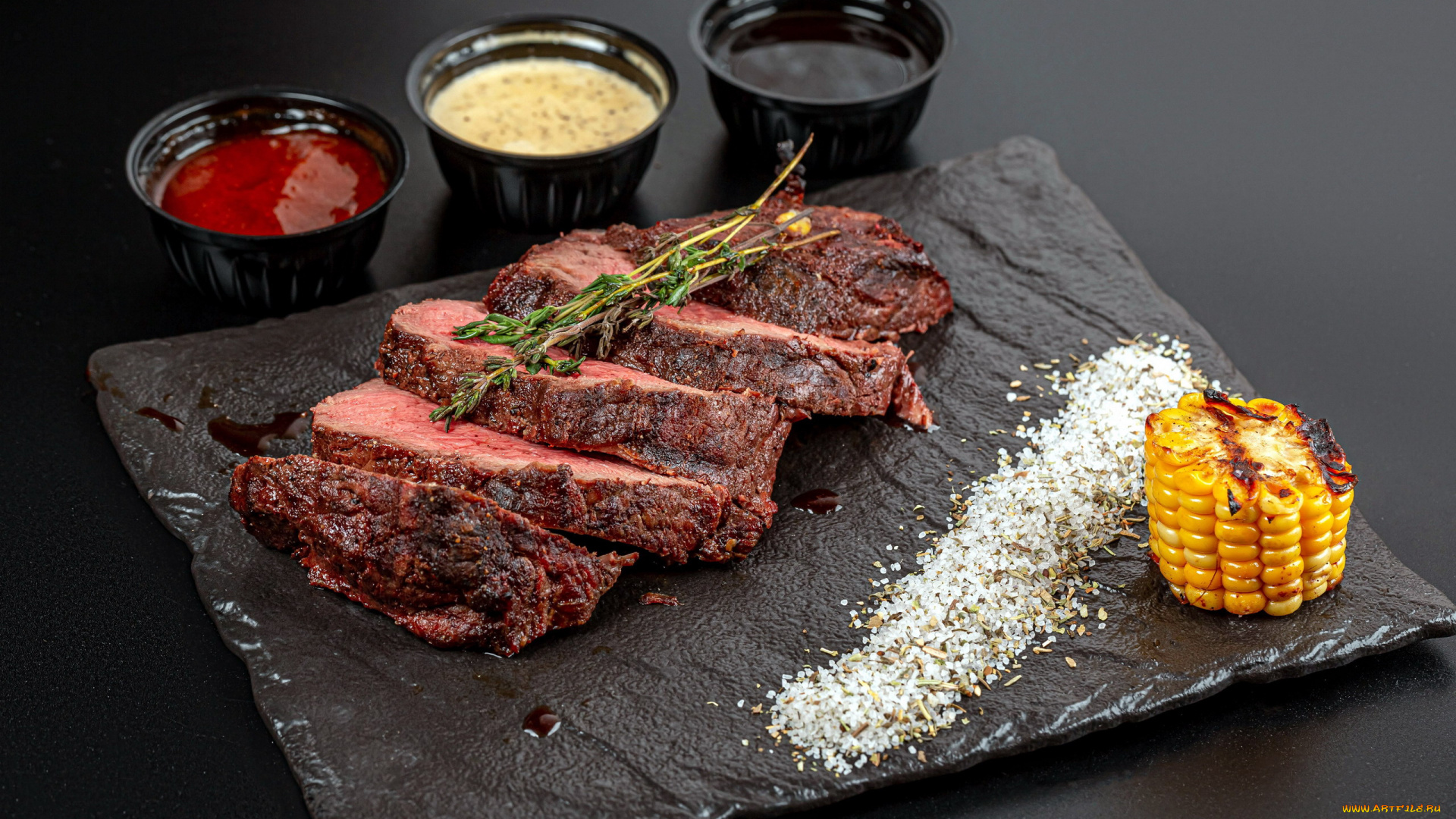 еда, мясные, блюда, соусы, запеченное, мясо, кукуруза