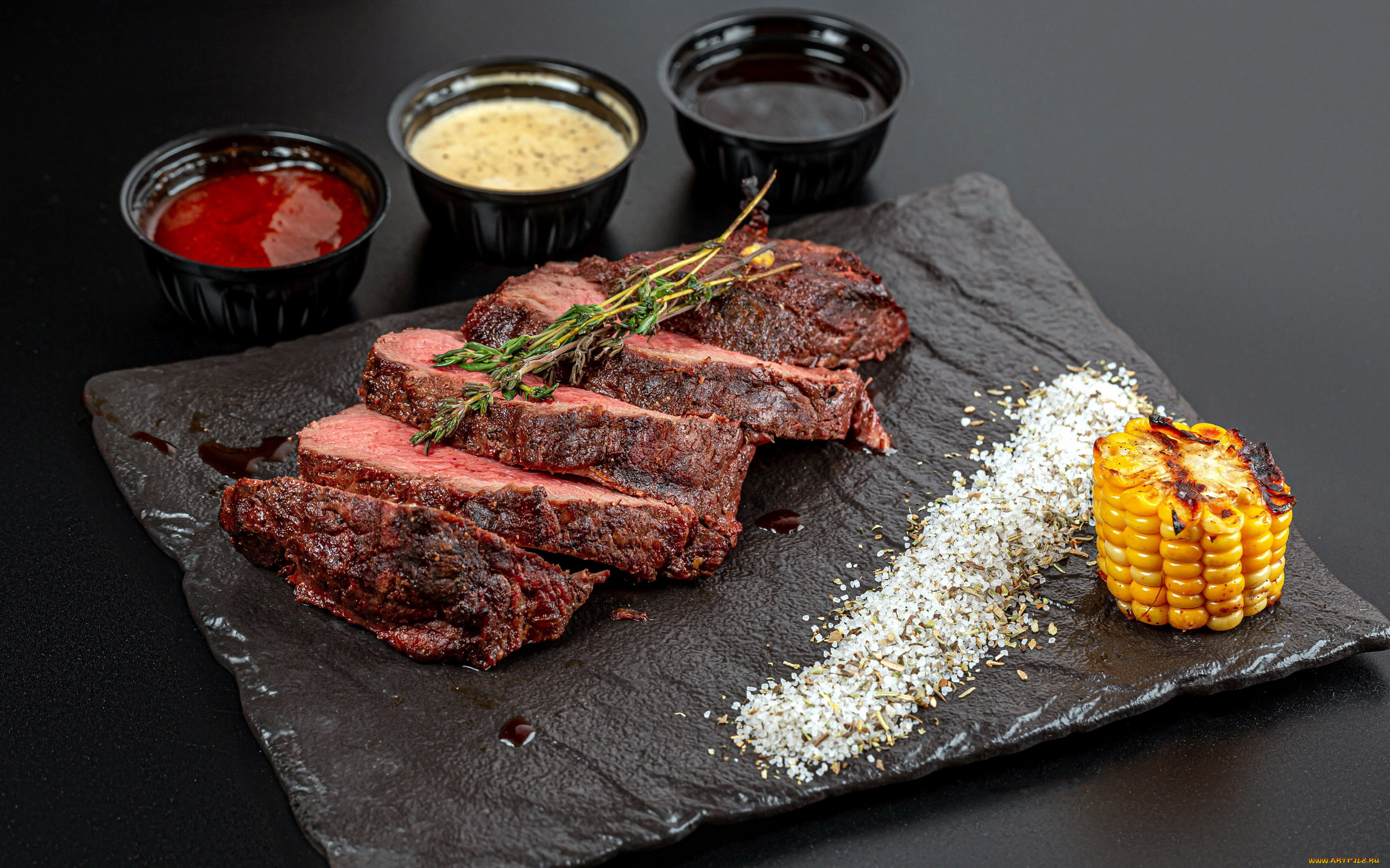 еда, мясные, блюда, соусы, запеченное, мясо, кукуруза