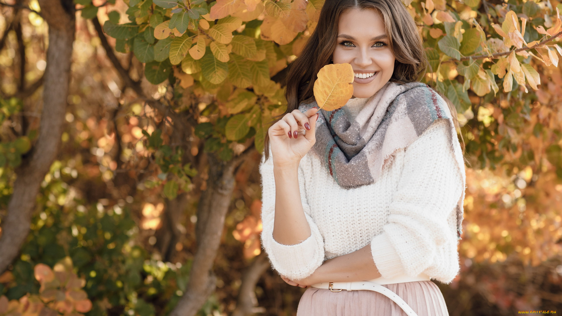девушки, -, брюнетки, , шатенки, шатенка, шарф, улыбка