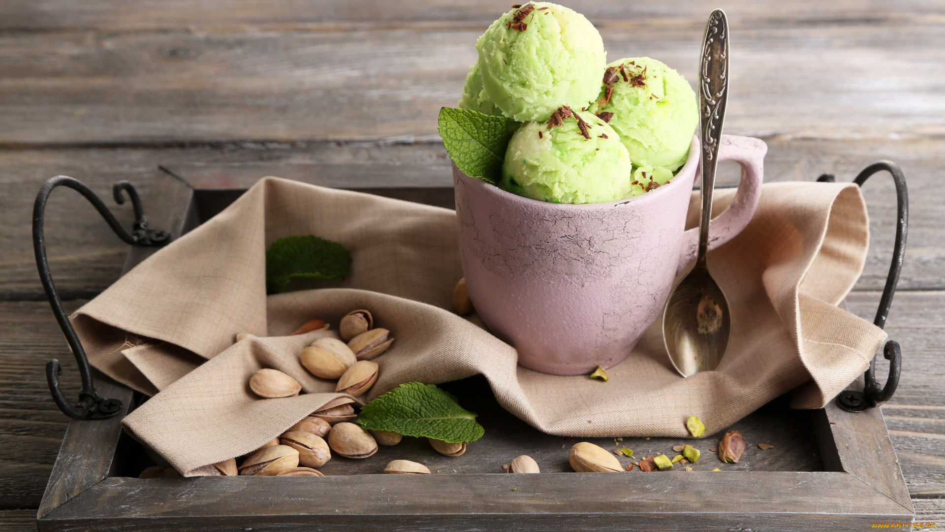 еда, мороженое, , десерты, мята, фисташки