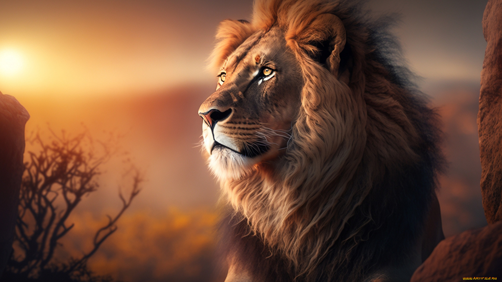 рисованное, животные, , львы, лев, грива, арт