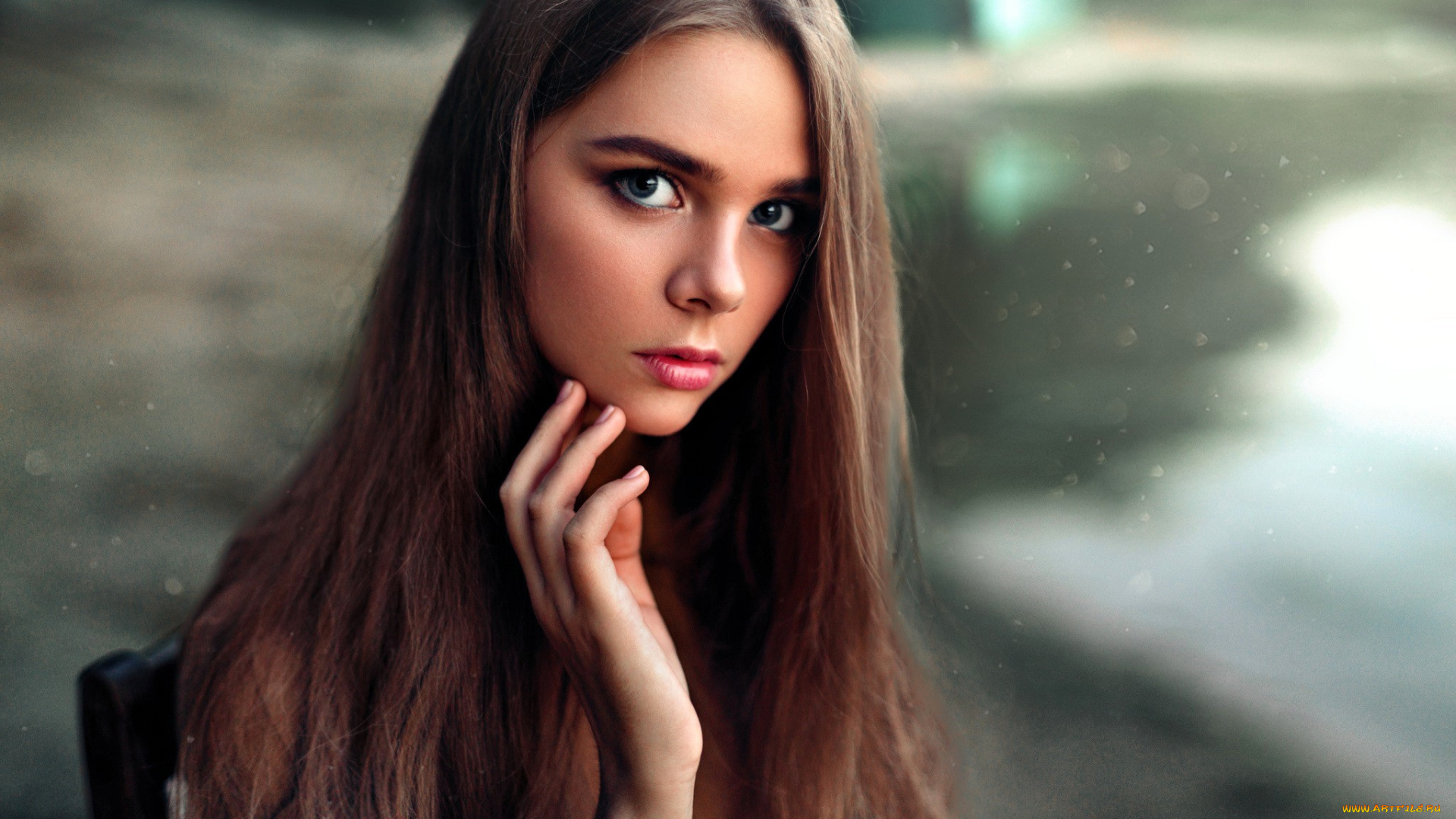 девушки, -, лица, , портреты, шатенка, лицо, стул