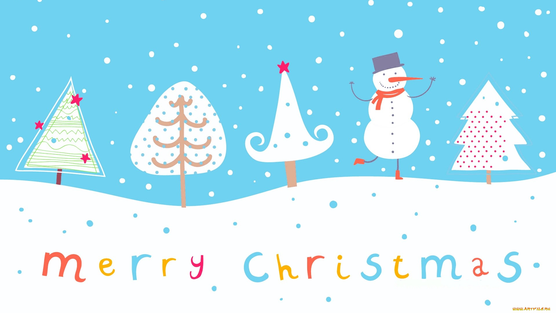 праздничные, векторная, графика, , новый, год, снеговик, деревья, снег