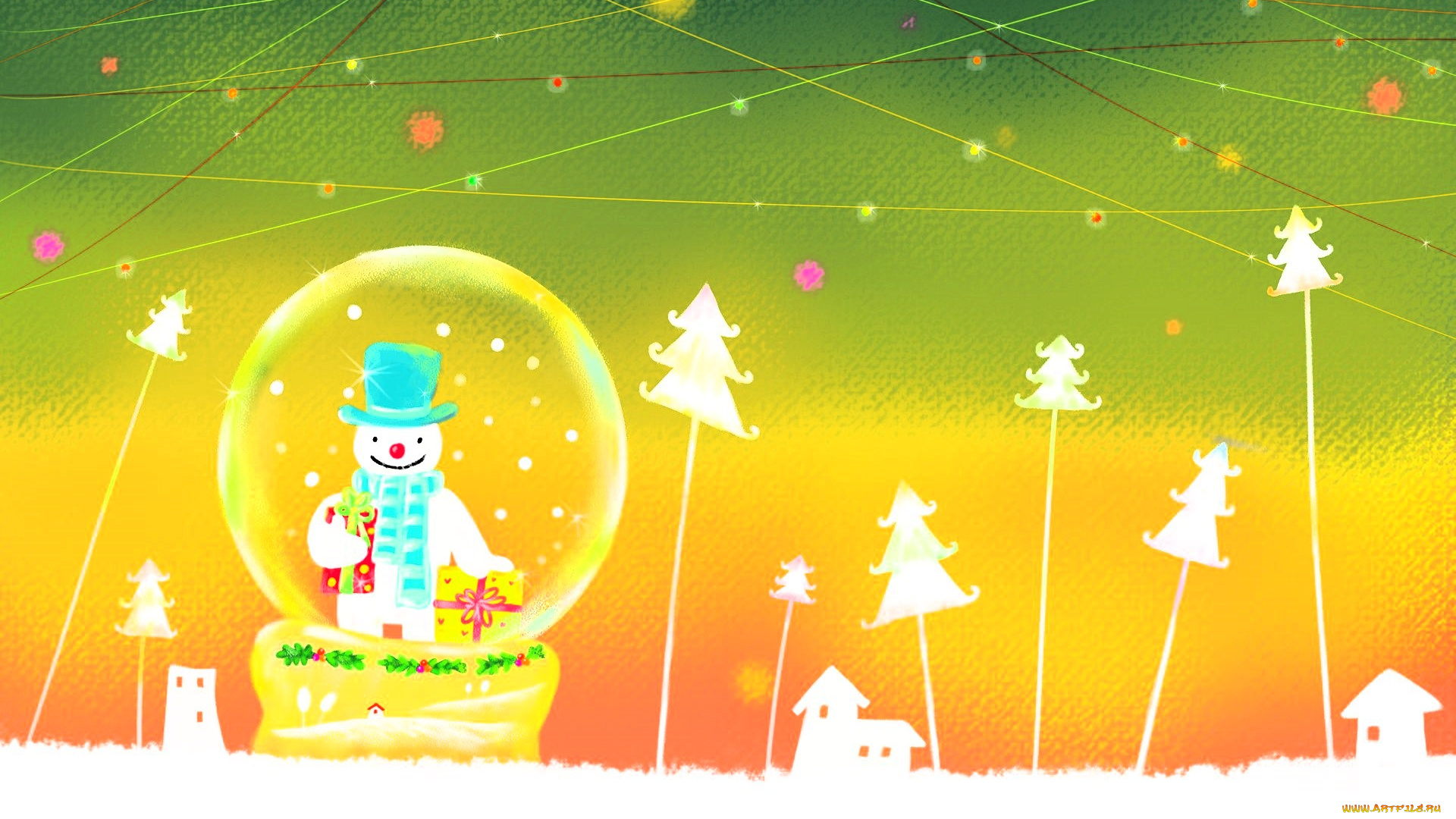 праздничные, векторная, графика, , новый, год, снеговик, подарки, шар, ёлки