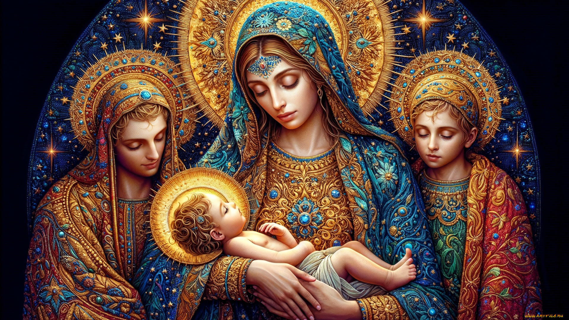 разное, религия, мадонна, младенец, рождество, нейросеть, святые