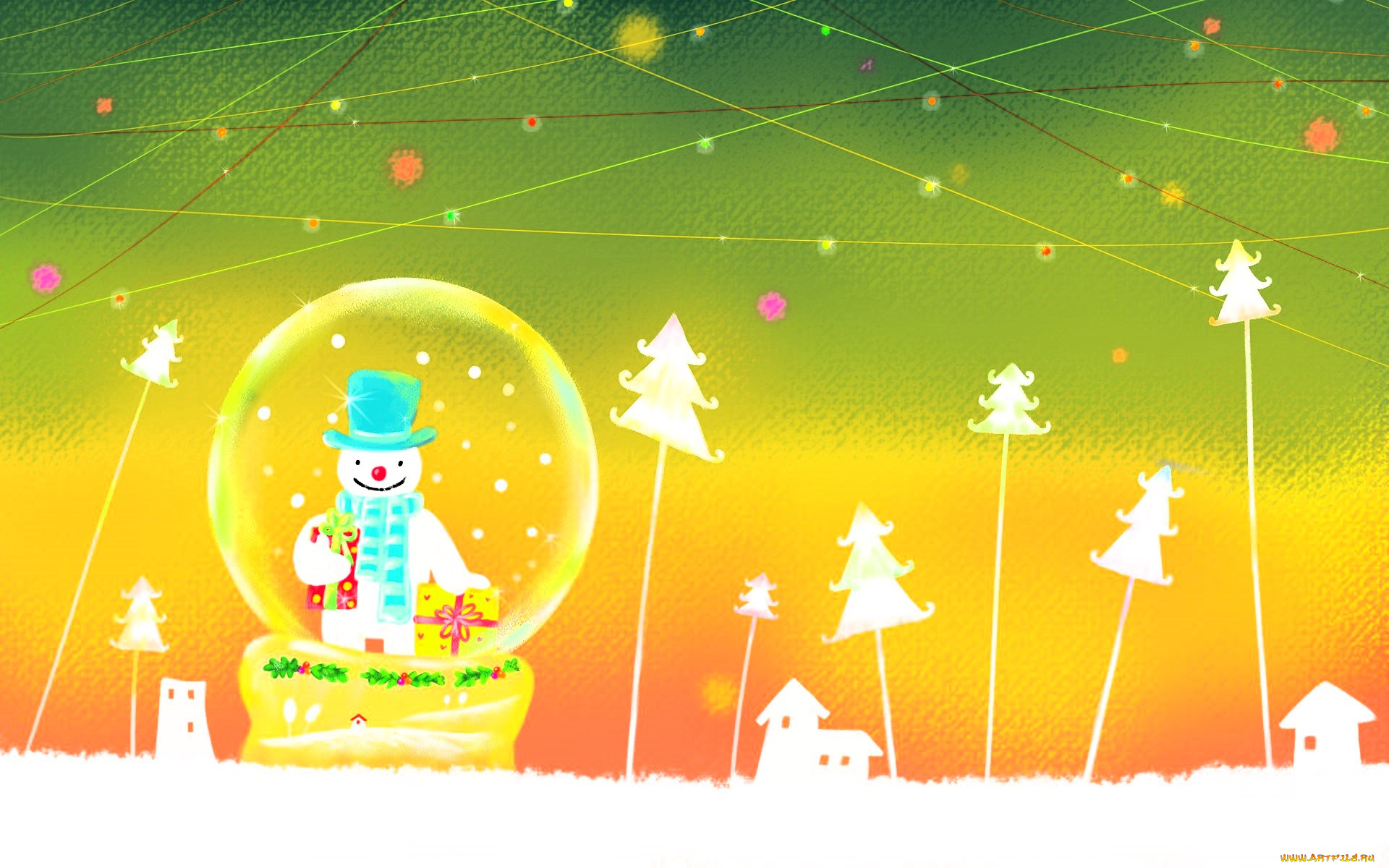 праздничные, векторная, графика, , новый, год, снеговик, подарки, шар, ёлки