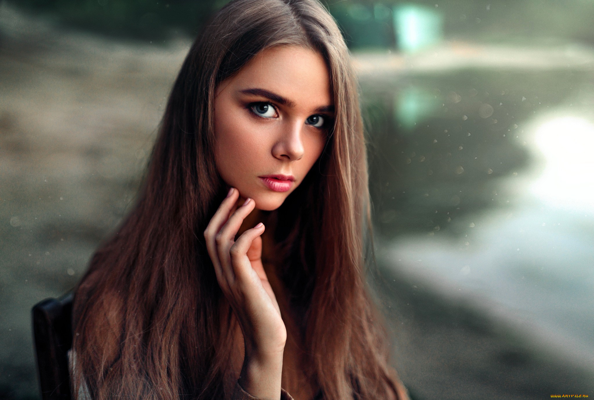 девушки, -, лица, , портреты, шатенка, лицо, стул