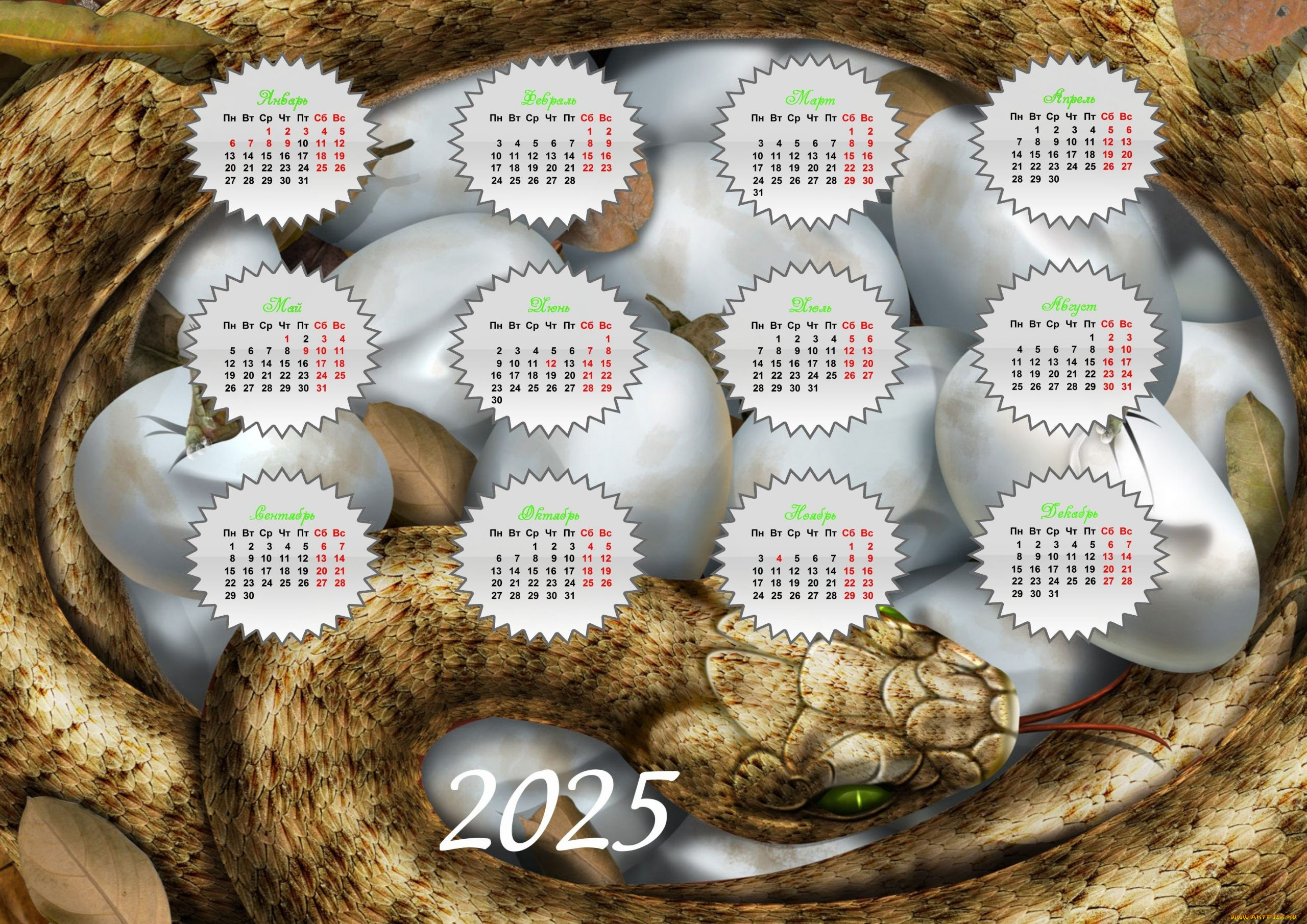 календари, -другое, год, змеи, 2025