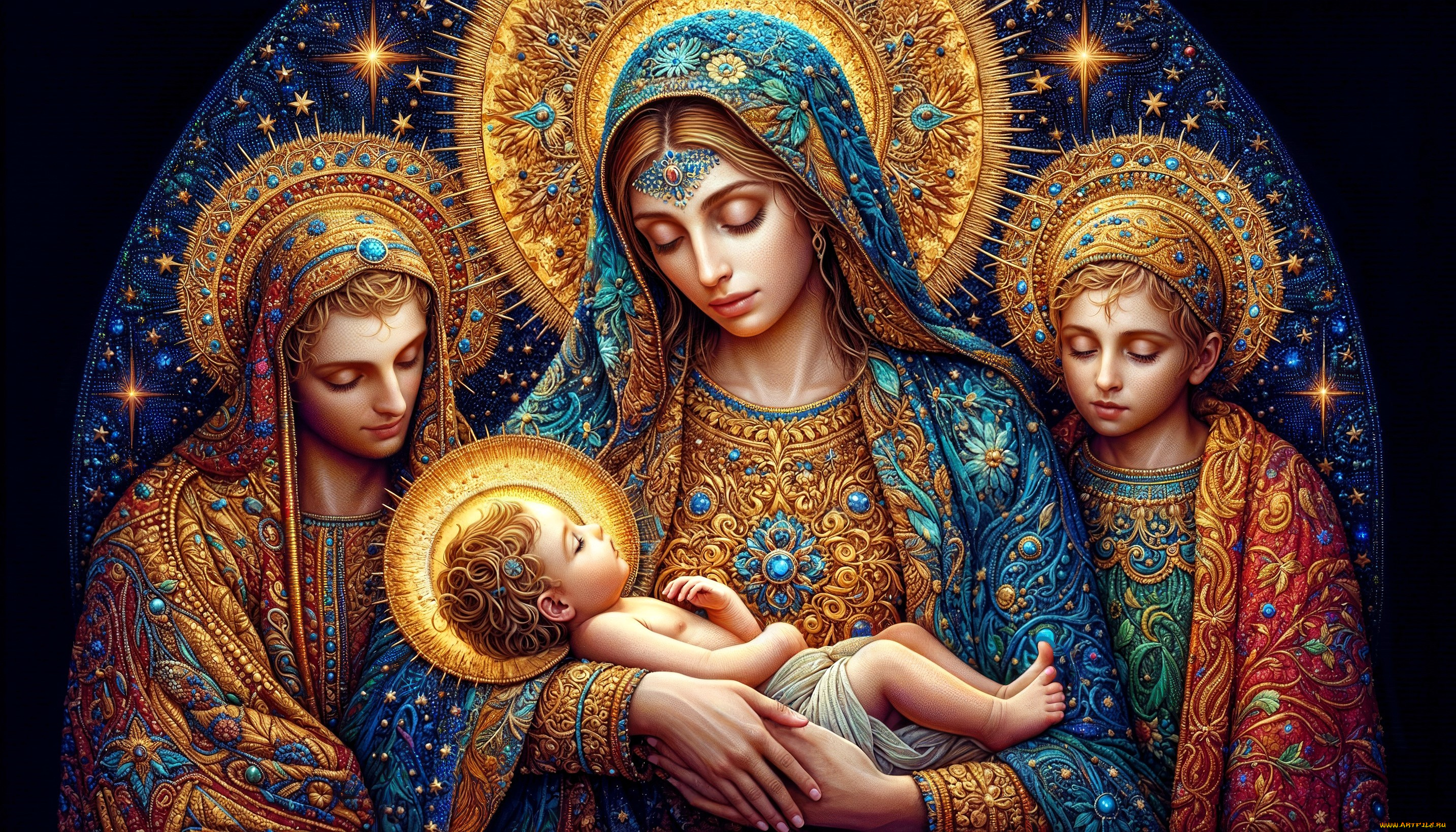 разное, религия, мадонна, младенец, рождество, нейросеть, святые