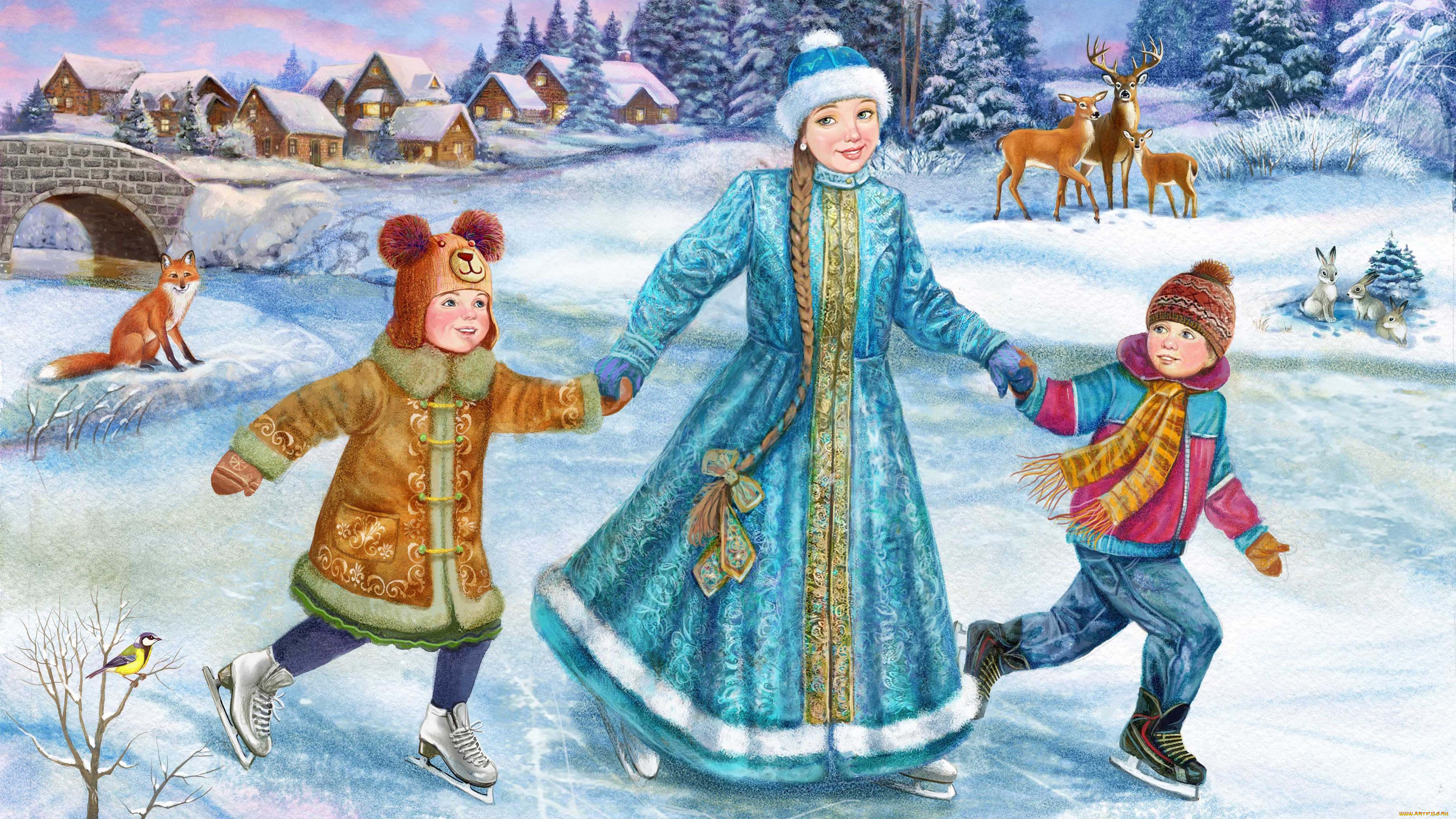 рисованное, праздники, праздник, снегурочка