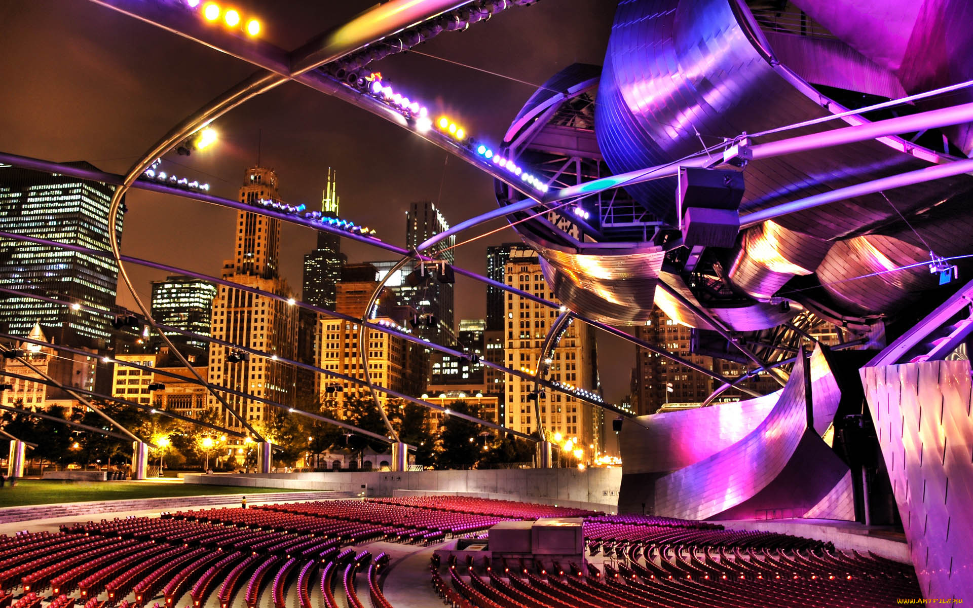 города, огни, ночного