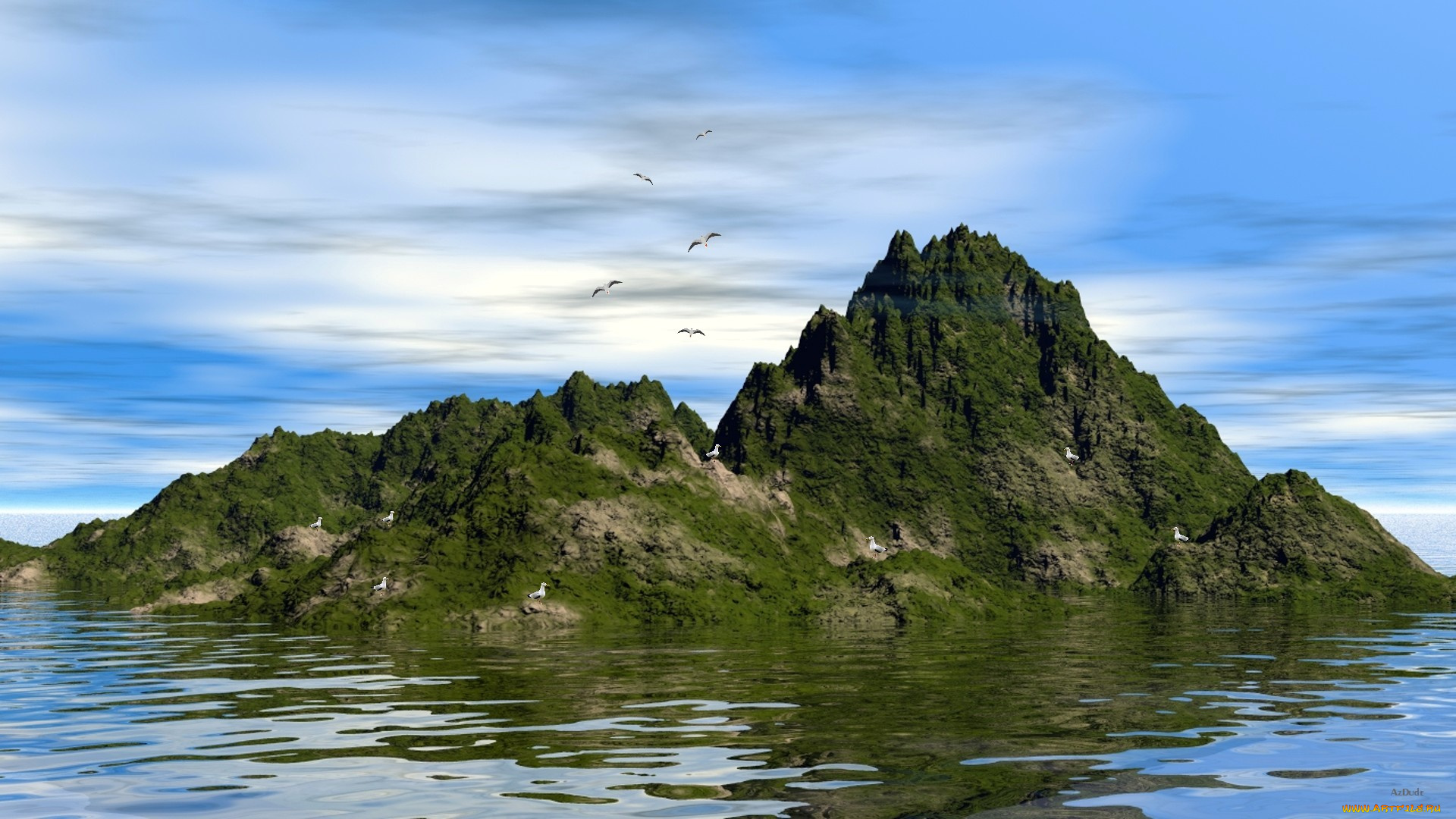 3д, графика, nature, landscape, природа, вода, скала