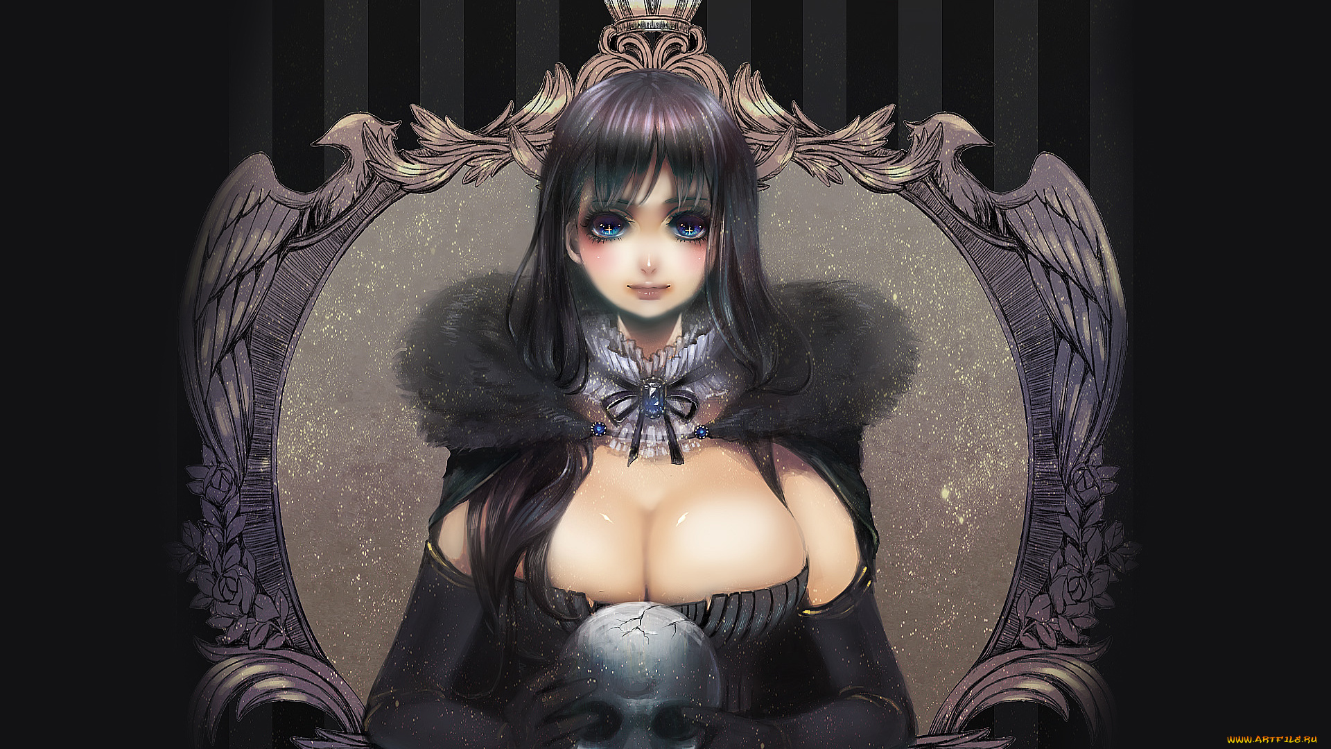 аниме, *unknown, другое, девушка, череп, корона, перчатки