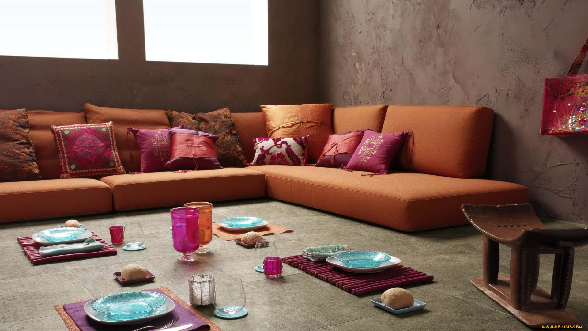 интерьер, гостиная, подушки, комната, дизайн