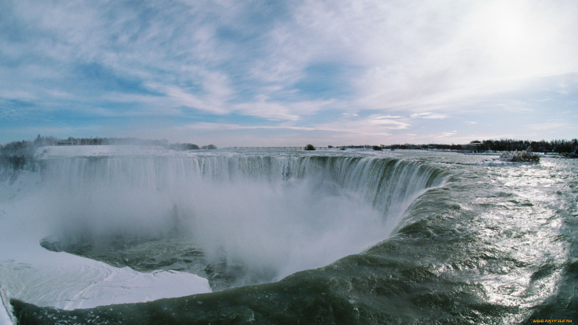 природа, водопады, облака, небо, потоки, вода