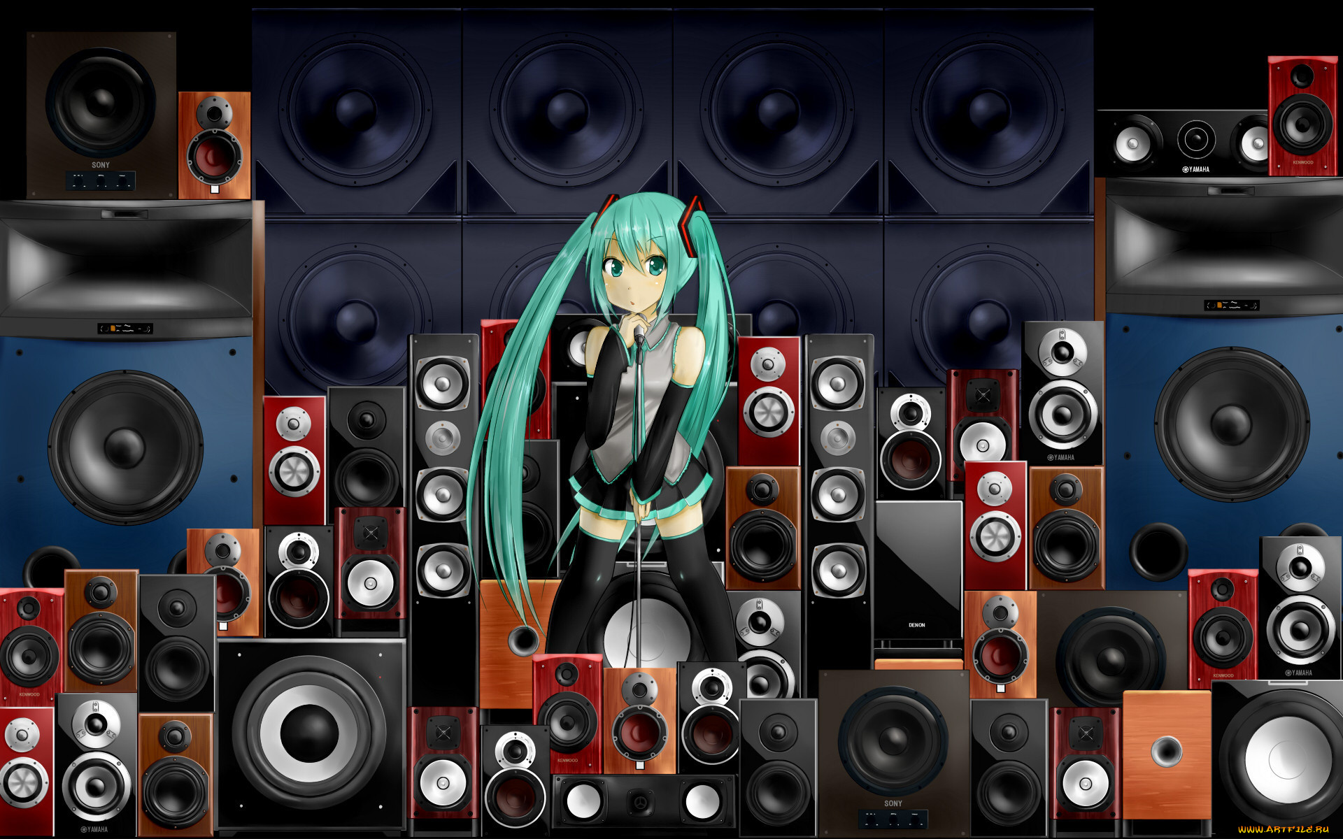 аниме, vocaloid, динамики, микрофон, колонки, hatsune, miku