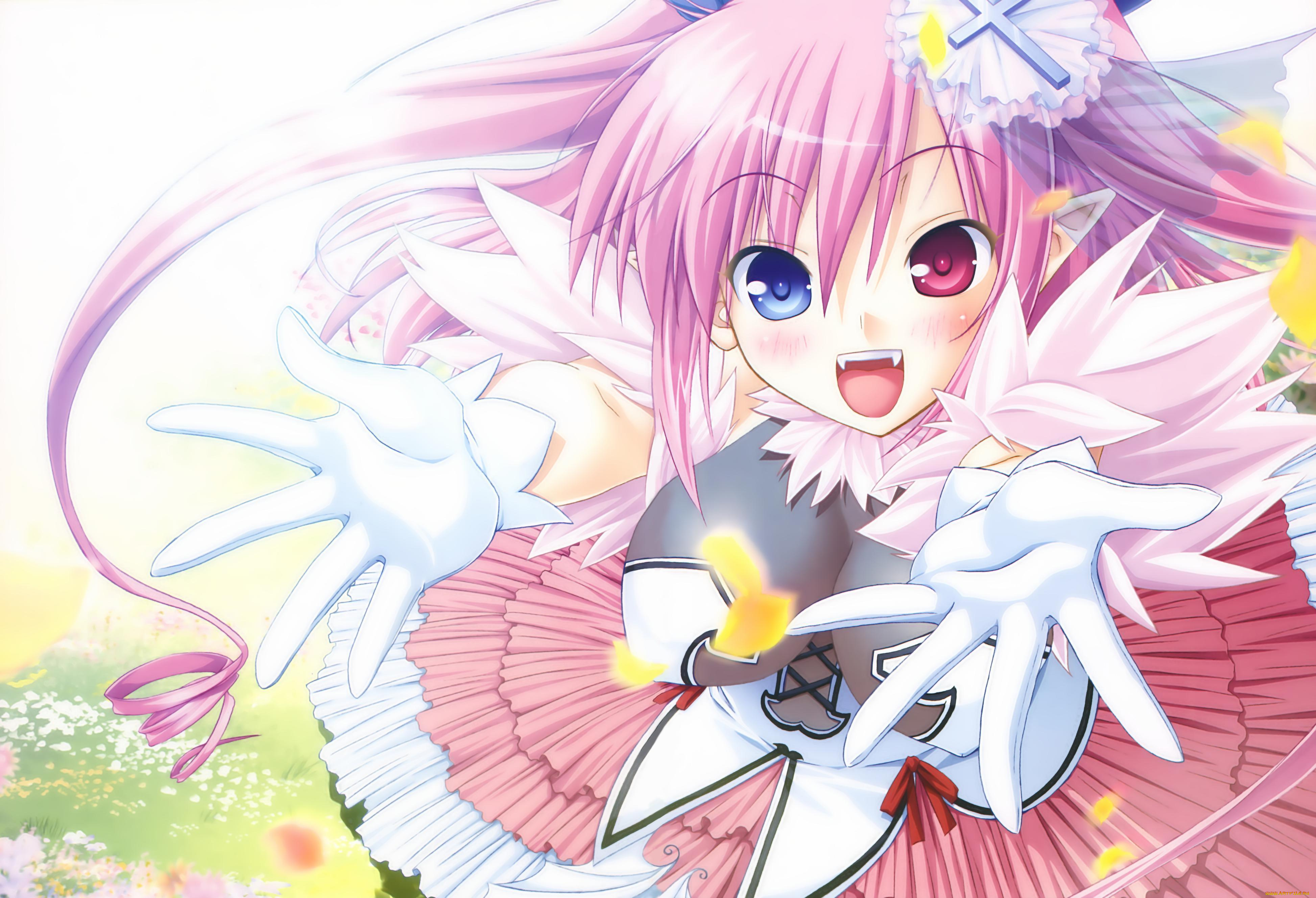 аниме, chu&, 215, chu, цветы, лепестки, поляна, счастье, девушка, радость