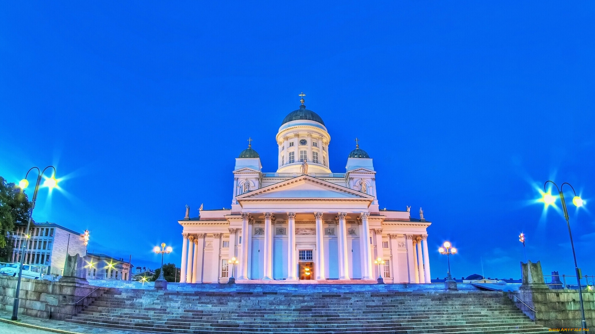 finnish, evangelical, lutheran, cathedral, of, the, diocese, helsinki, города, хельсинки, финляндия, finland, собор, лестница, фонари