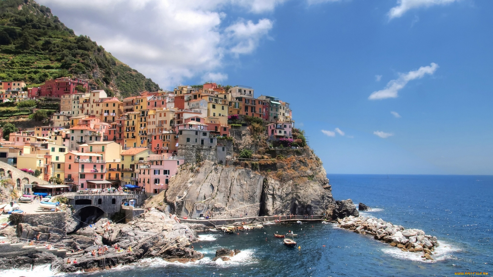 manarola, italy, города, амальфийское, лигурийское, побережье, италия, скала, море, здания, пейзаж