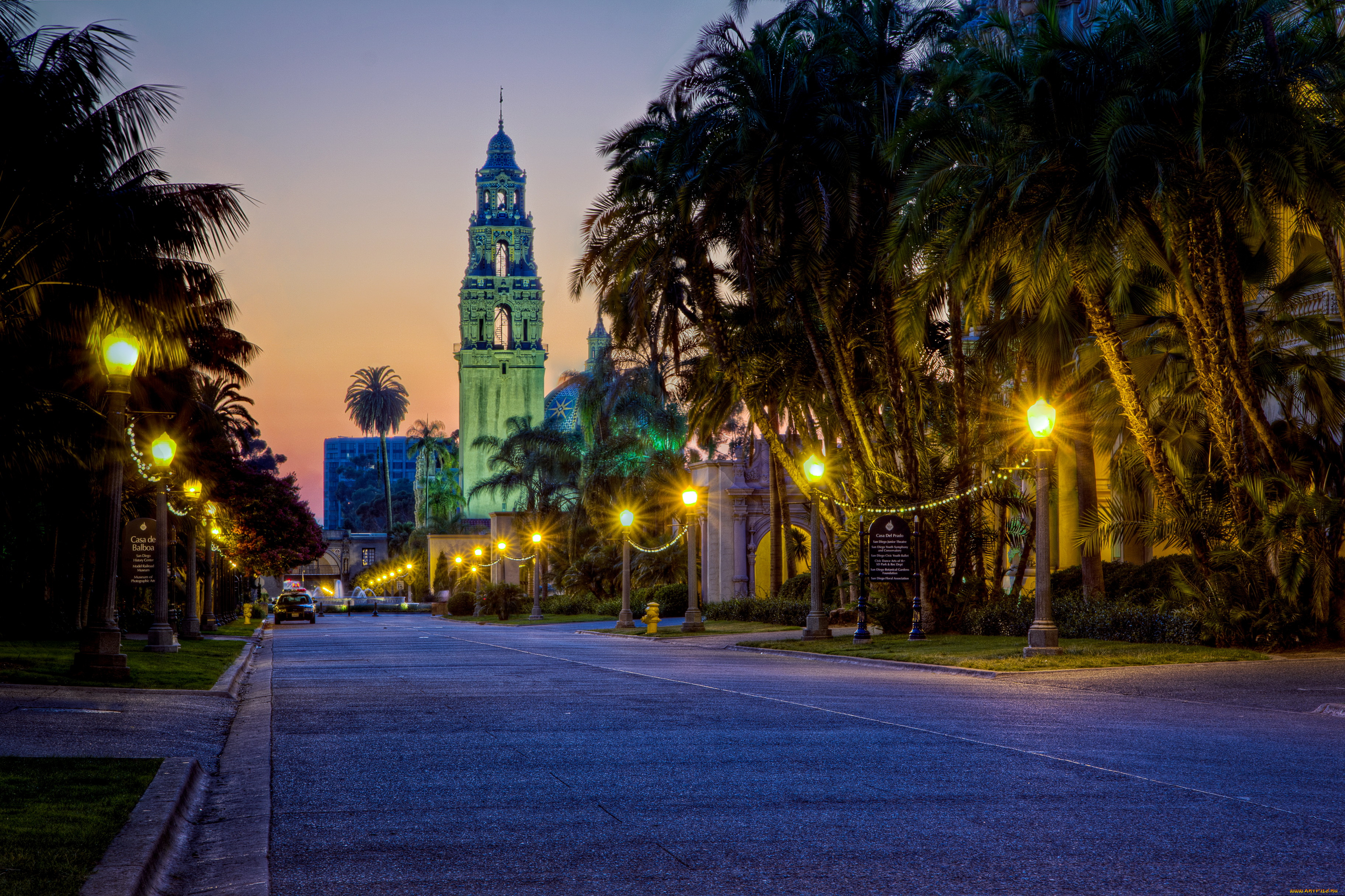 san, diego, сша, города, сан, диего, улица, дома, огни, ночь