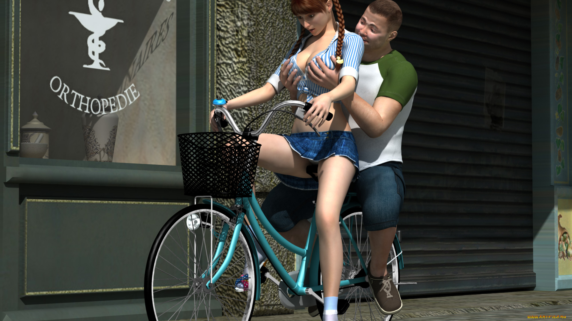 3д, графика, people, , люди, парень, девушка, велосипед