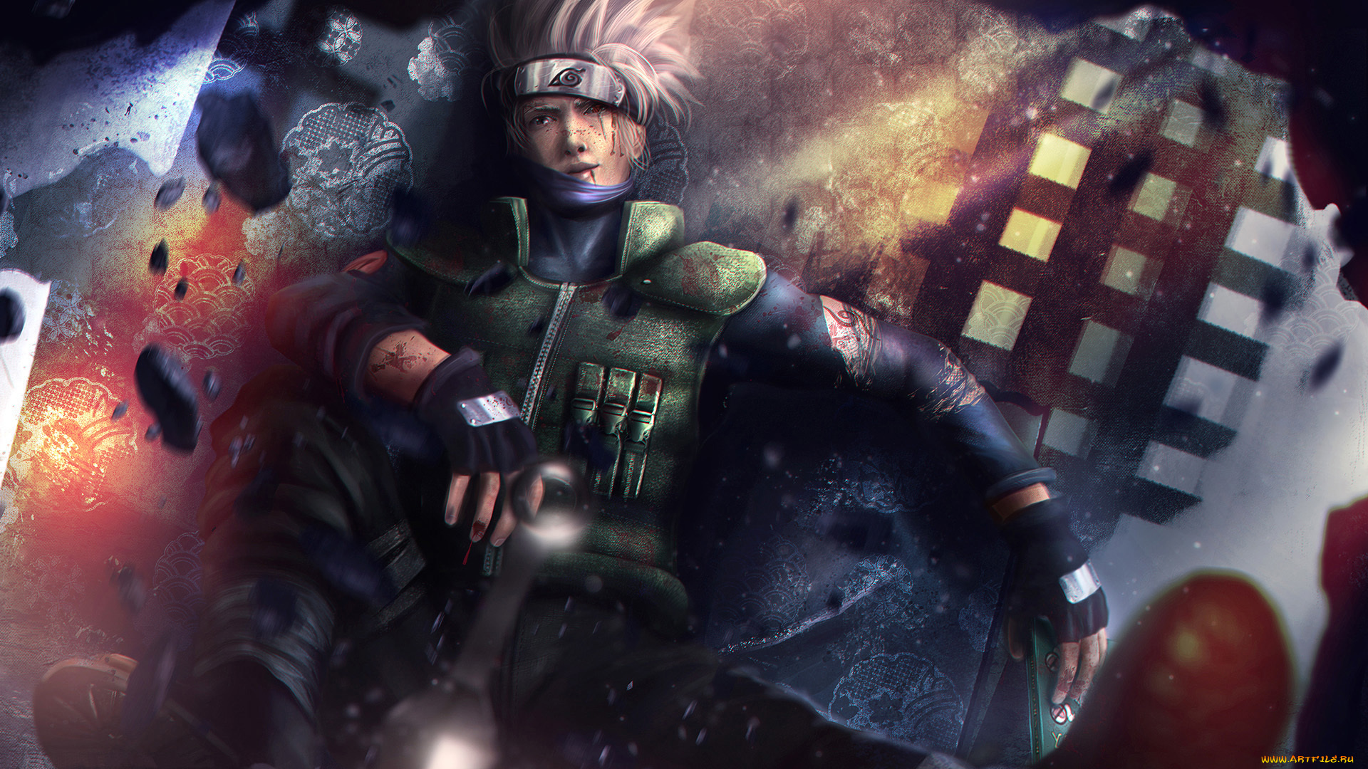 аниме, naruto, кровь, взгляд, маска, какаши