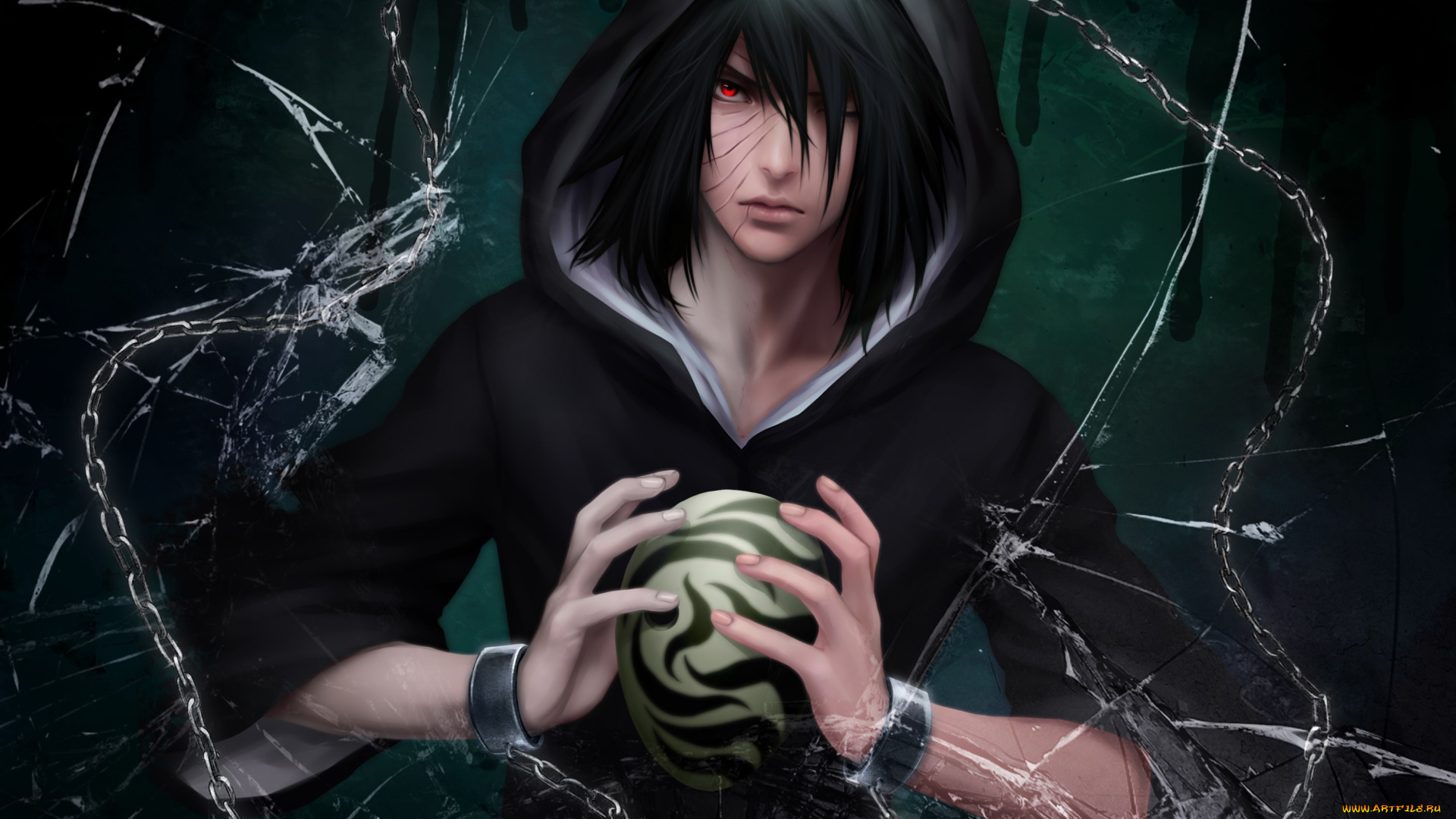 аниме, naruto, маска, обито, учиха, шаринган, взгляд