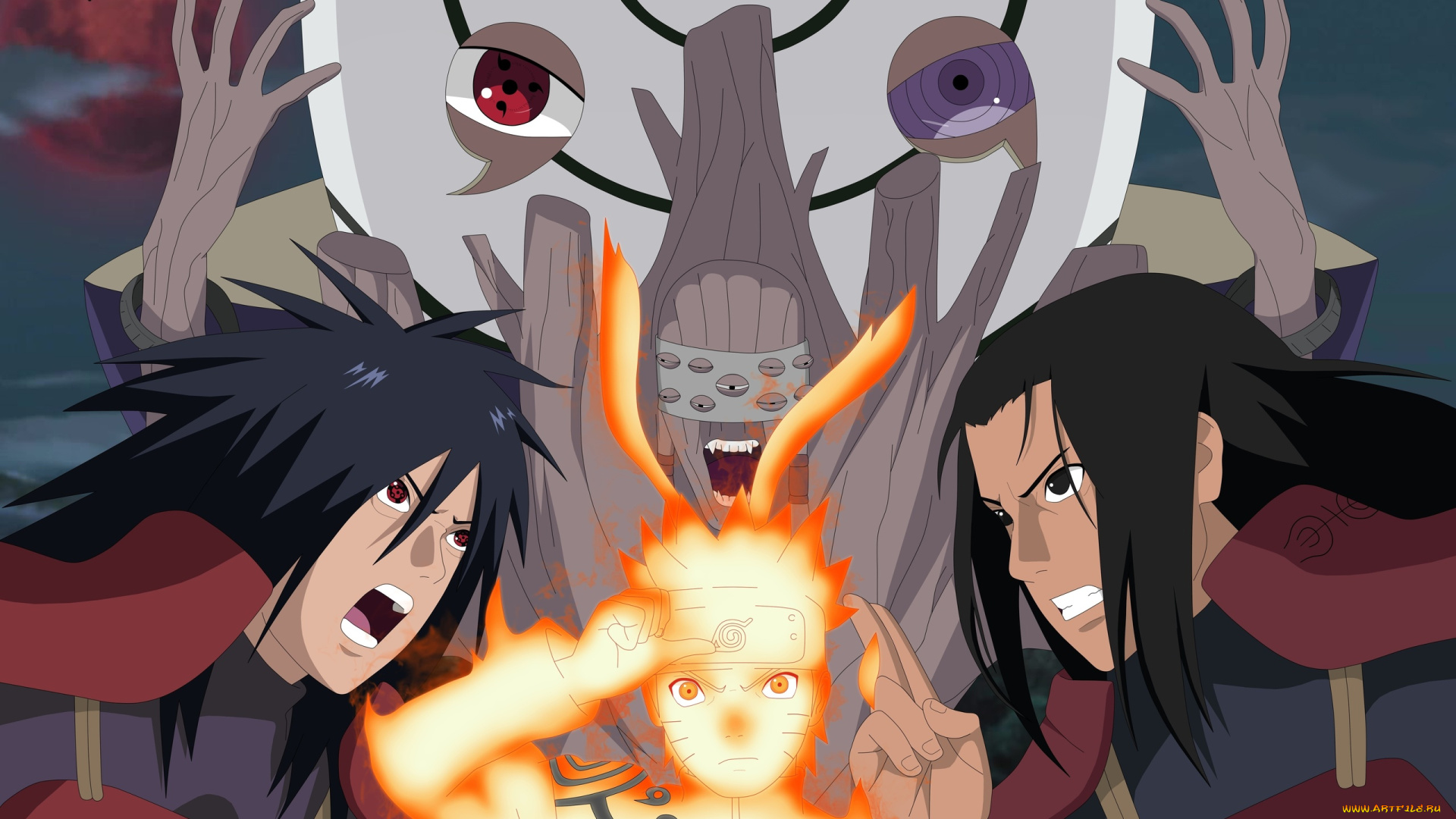 аниме, naruto, статуя, мадара, обито, наруто, шиппуден