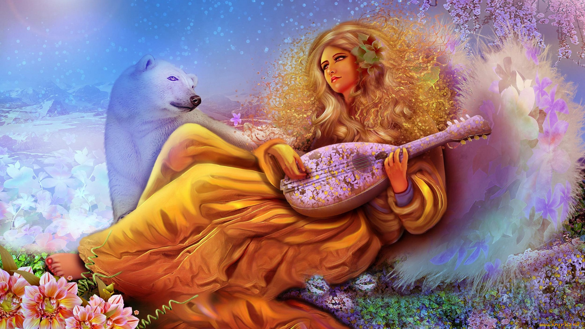 фэнтези, девушки, девушка, медведь