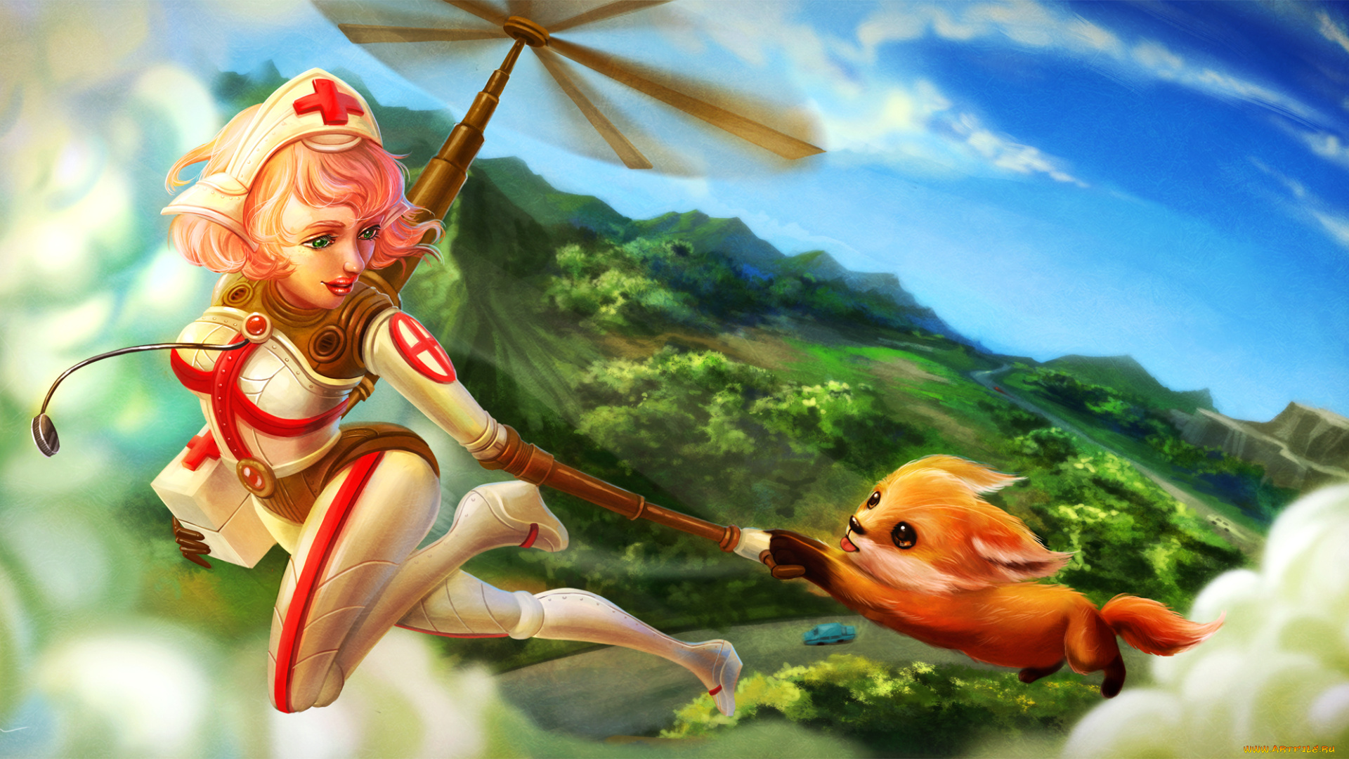 фэнтези, роботы, , киборги, , механизмы, полет, зверек, киборг, помощь, скорая