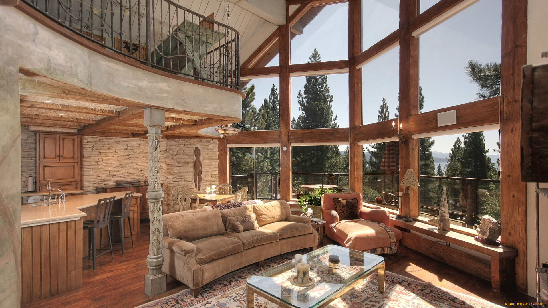 интерьер, гостиная, окна, диван