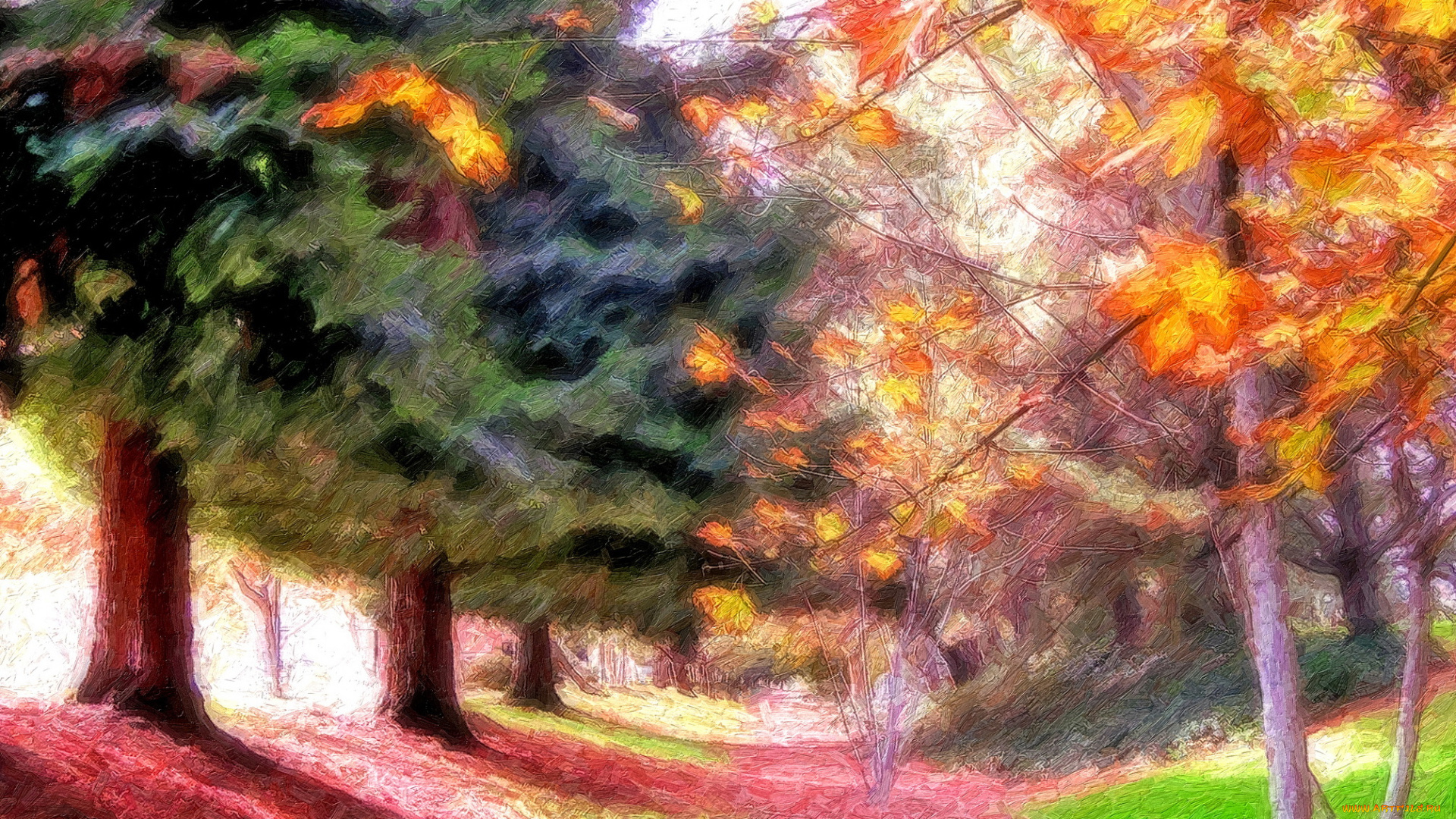 рисованные, природа, парк