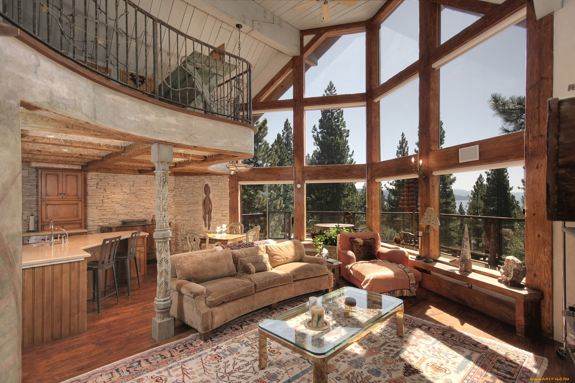 интерьер, гостиная, окна, диван