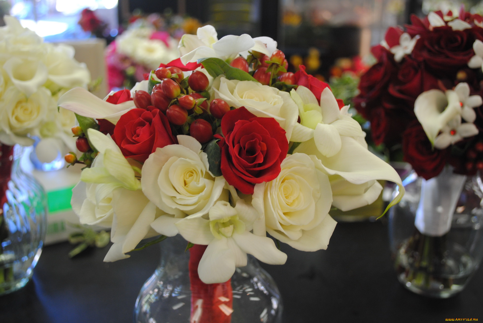 цветы, букеты, , композиции, белые, красные, розы