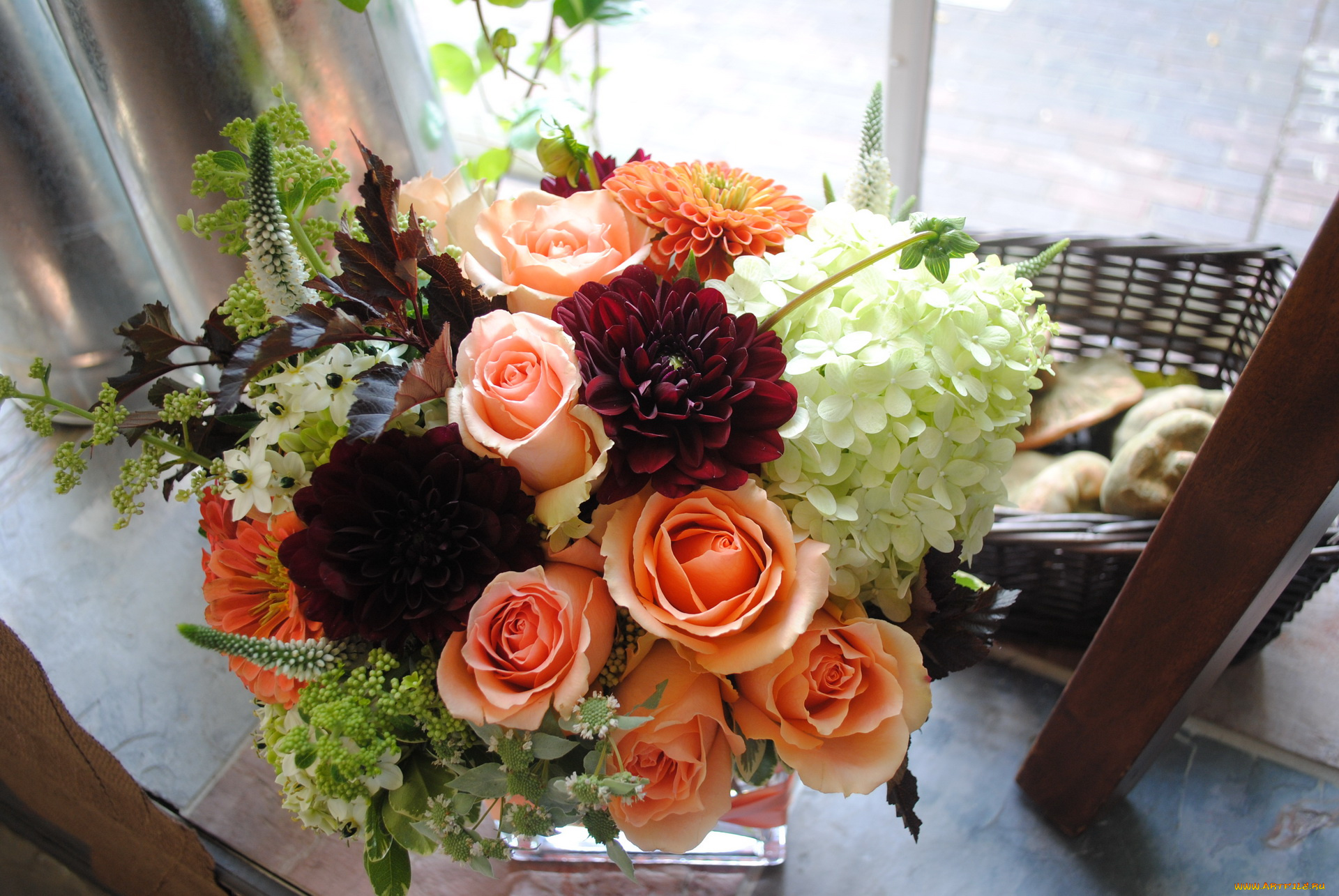 цветы, букеты, , композиции, хризантемы, циннея, роза, букет