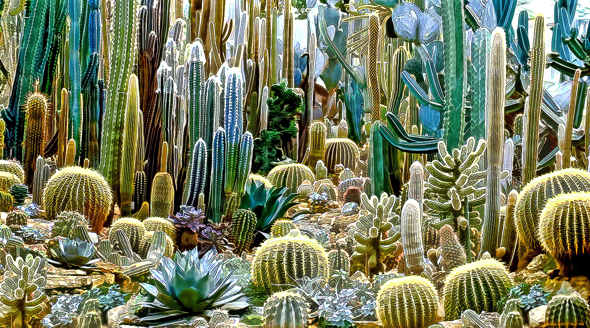 разное, компьютерный, дизайн, кактусов, много