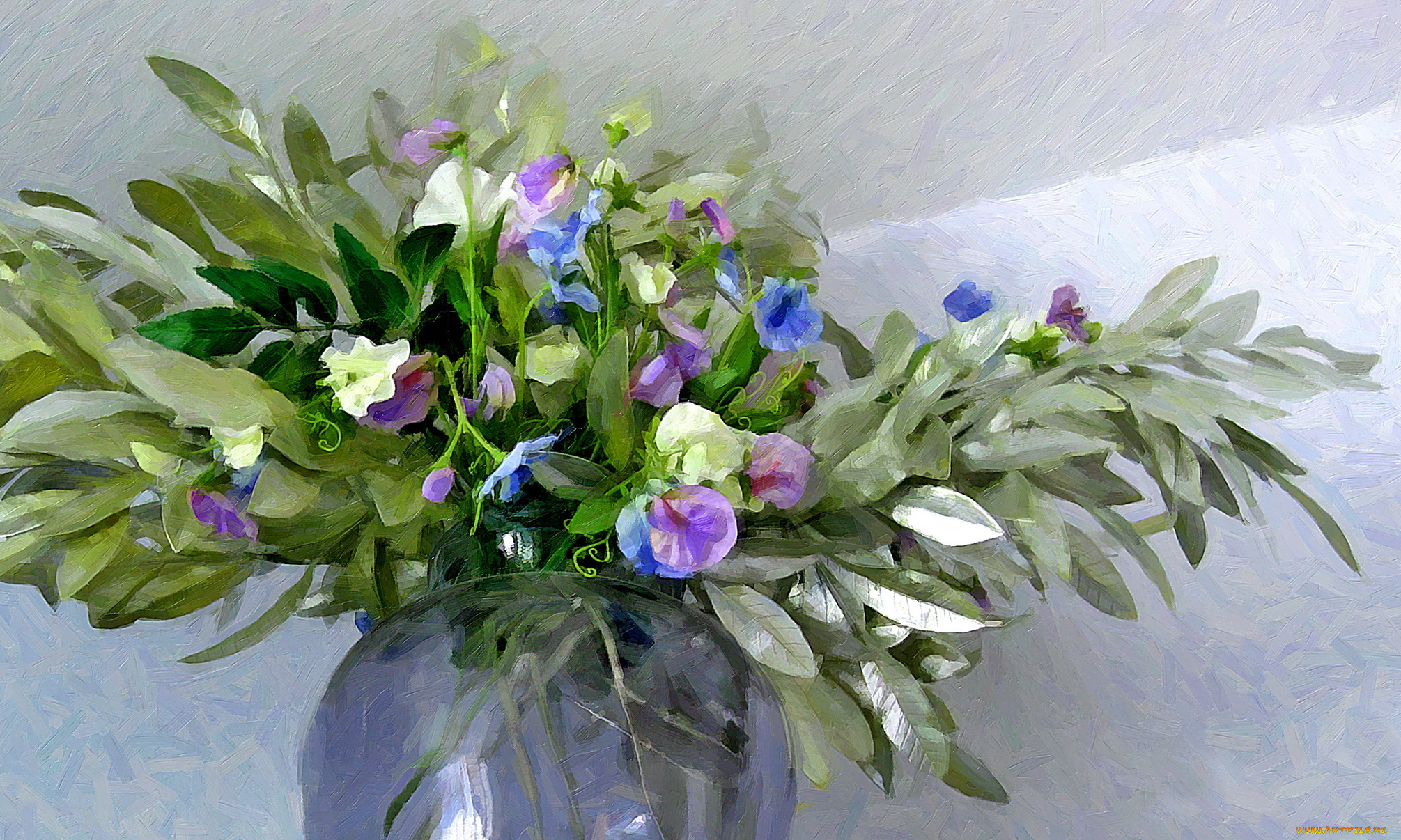 рисованные, цветы, ваза